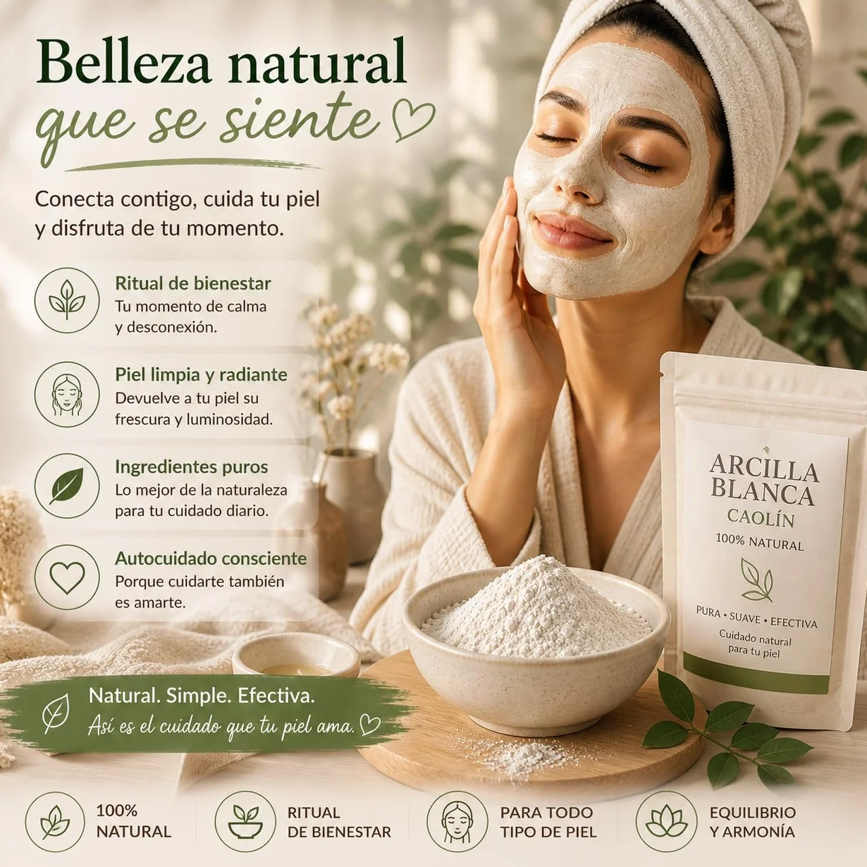 Arcilla Blanca Caolín 100% Natural de Portugal (250g) – Polvo Cosmético para Cuidado de la Piel