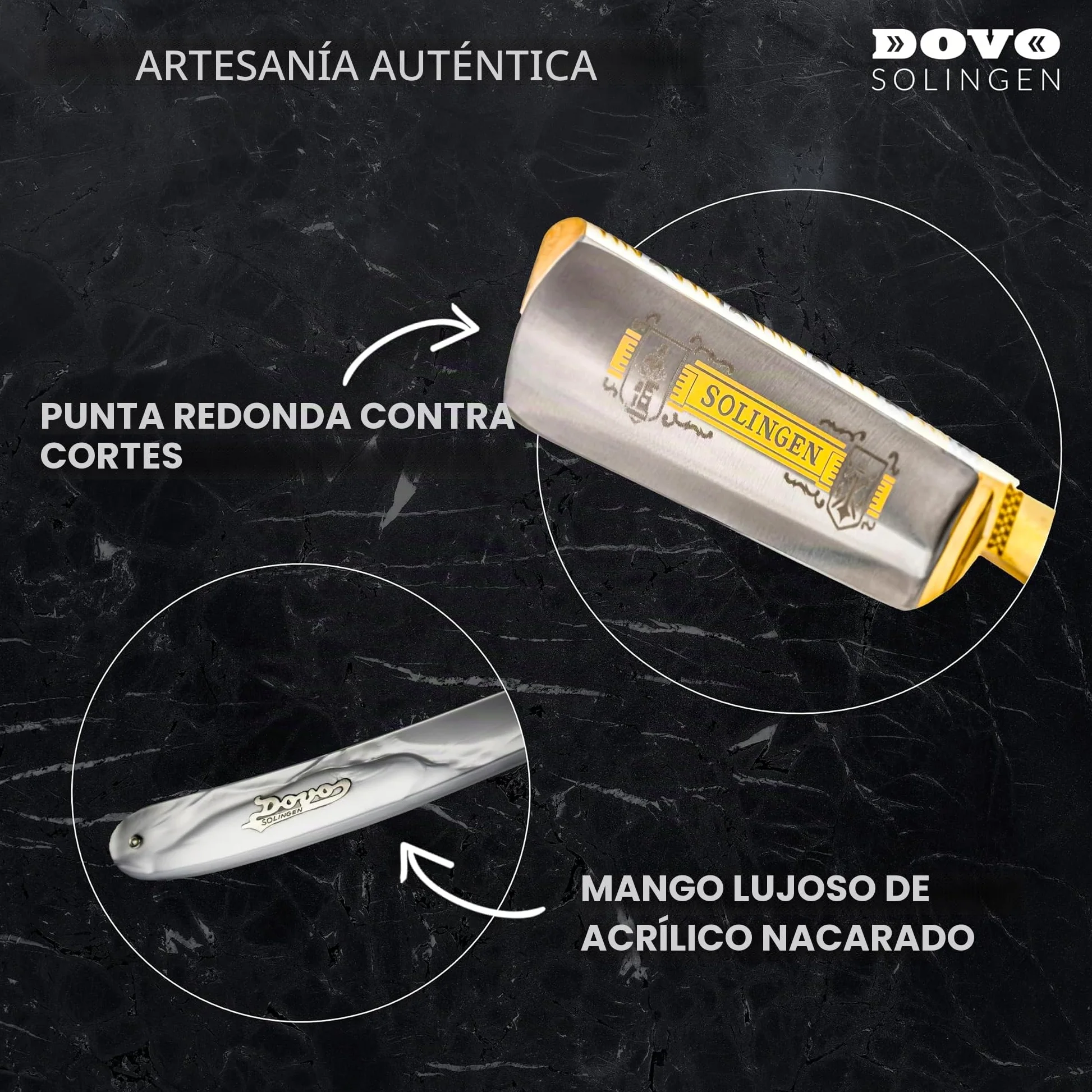 Navaja de afeitar DOVO Solingen - Navaja recta de acero al carbono - 5/8 de pulgada - Cabeza redonda - Afilado completo hueco - Navaja de barbero DOVO Solingen