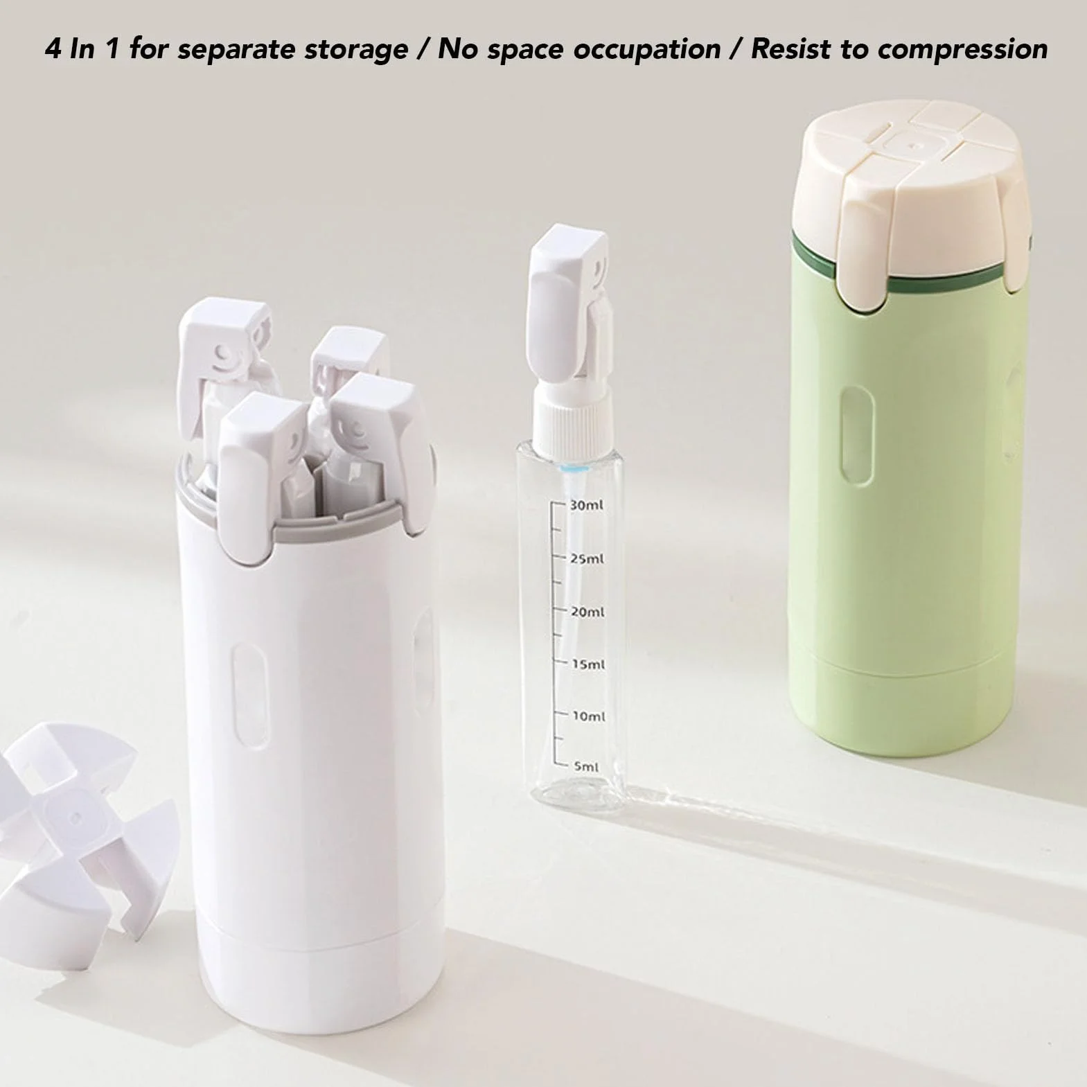 CCYLEZ Botella Dispensadora de Viaje 4 en 1 30ML, Kit de Botella de Prensa Portátil a Prueba de Fugas, para Champú, Acondicionador, Loción (White)