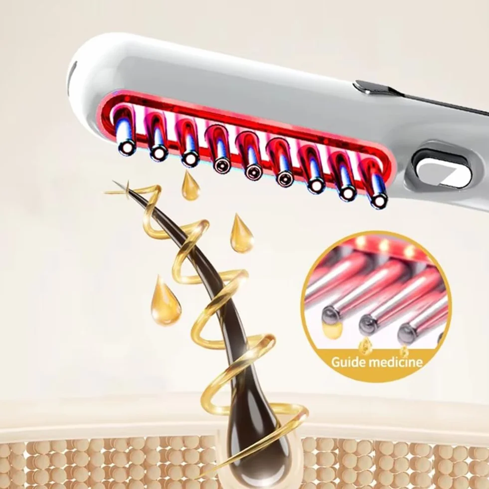 Peine eléctrico de masaje para crecimiento del cabello con micro-corriente, luz roja LED, cepillo para cuero cabelludo