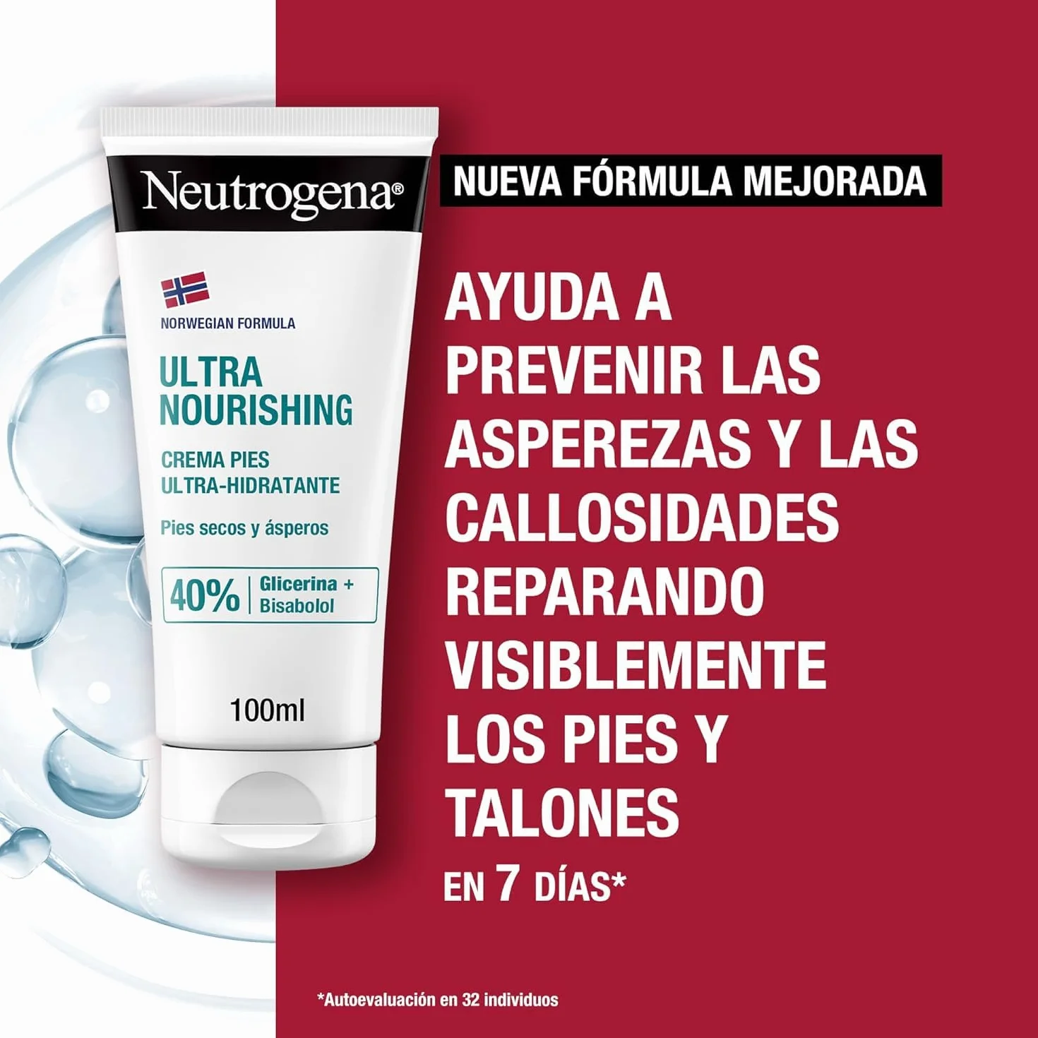 Neutrogena Fórmula Noruega Crema de Pies Ultra Hidratante 100 ml con 40% Glicerina y Bisabolol