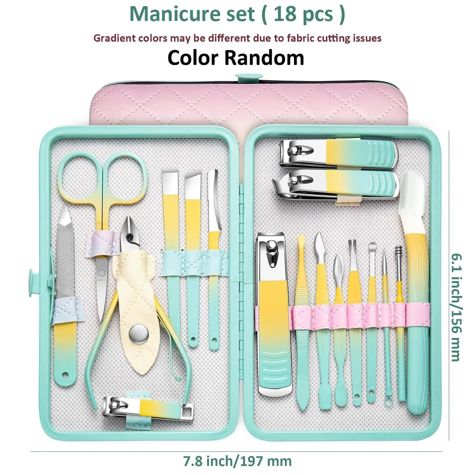 Kit de cortaúñas Juego de cortaúñas de Acero Inoxidable de 7 a 18 Piezas con Bolsa Plegable, Kit de manicura, Tijeras, Herramienta de Maquillaje y Belleza Set de manicura(18 pcs)