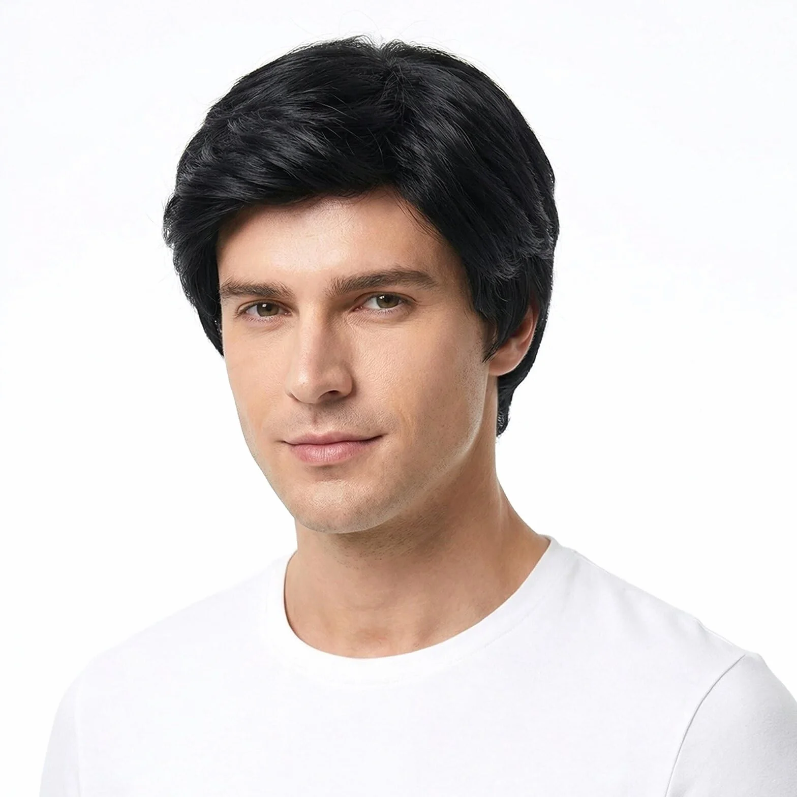 Peluca Hombre Pelo Corto Negro Sintético para Carnaval Disfraces Adulto Cosplay Fiesta