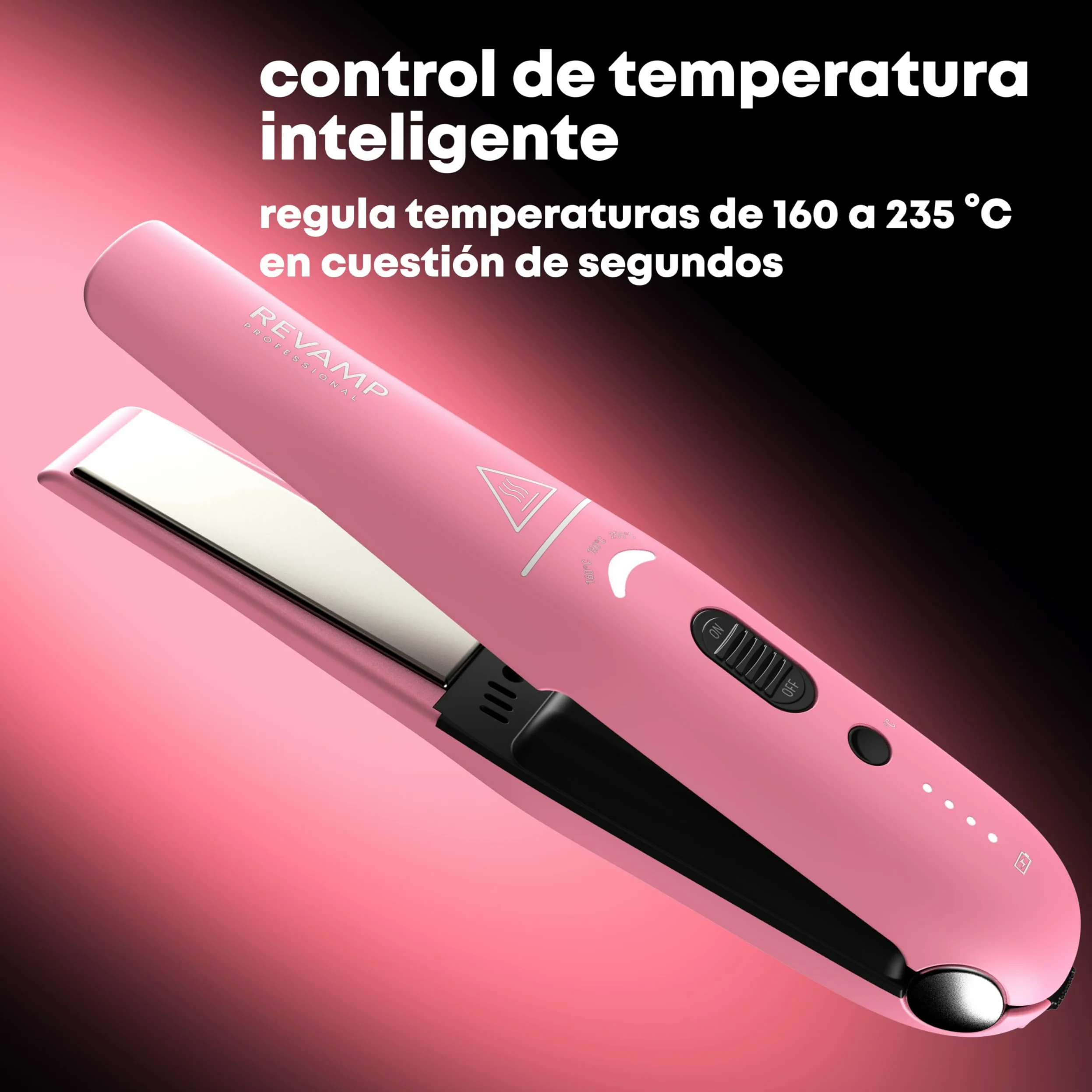 REVAMP Plancha de Pelo Inalámbrica Compacta Liberate de Cerámica - Plancha de Pelo Recargable, Plancha Portátil para Alisar, Rizar y Ondular - Rosa