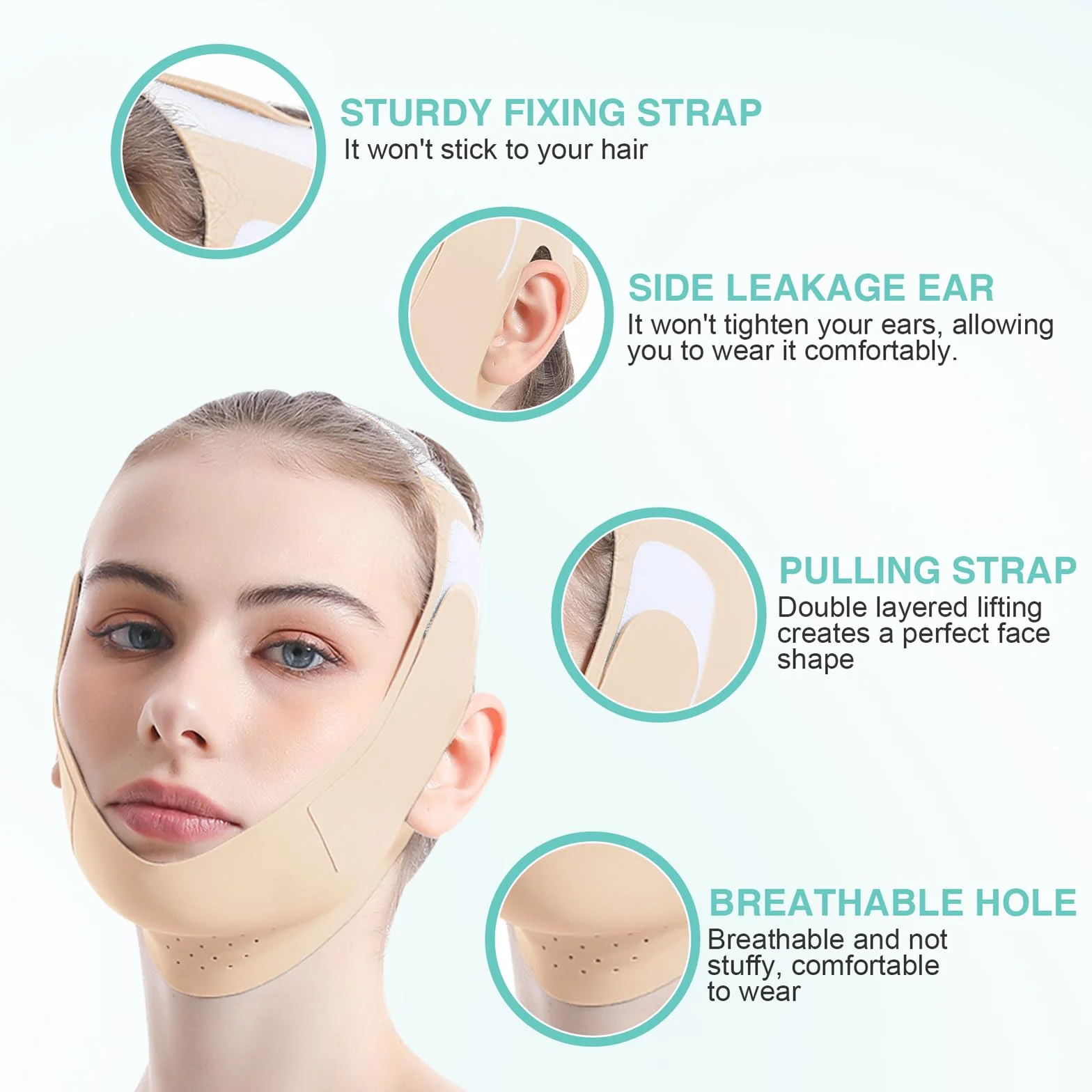 Mascarilla V-Line Mentón Ice-Cool Reductor Papada Reutilizable Banda Lifting Facial Definir Mandíbula Reafirmar Rostro Beige