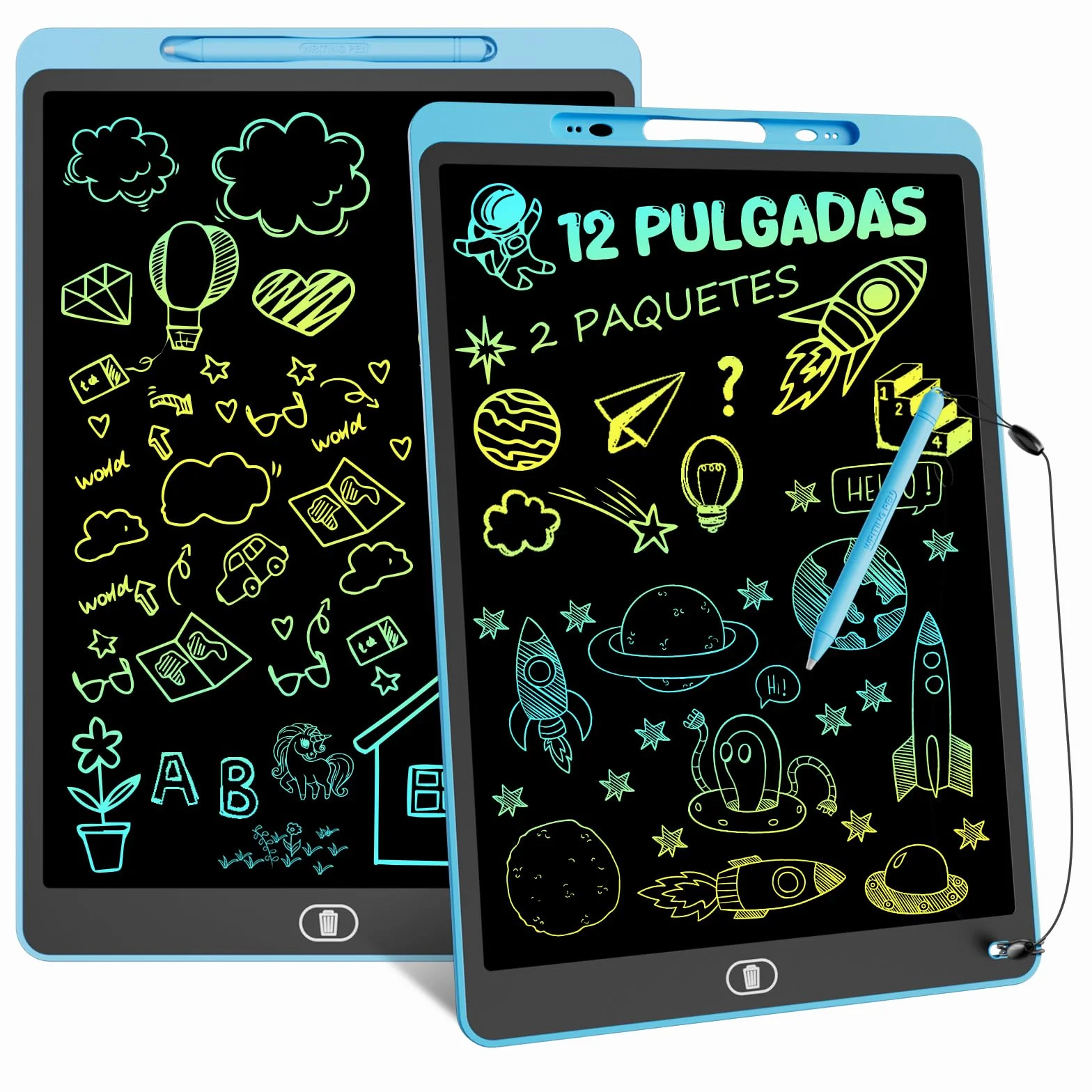 Electight Tablet Escritura LCD Color 12 Pulgadas 2 Packs, Juguetes Educativo Niños con Borrable y Bloqueo, Azul