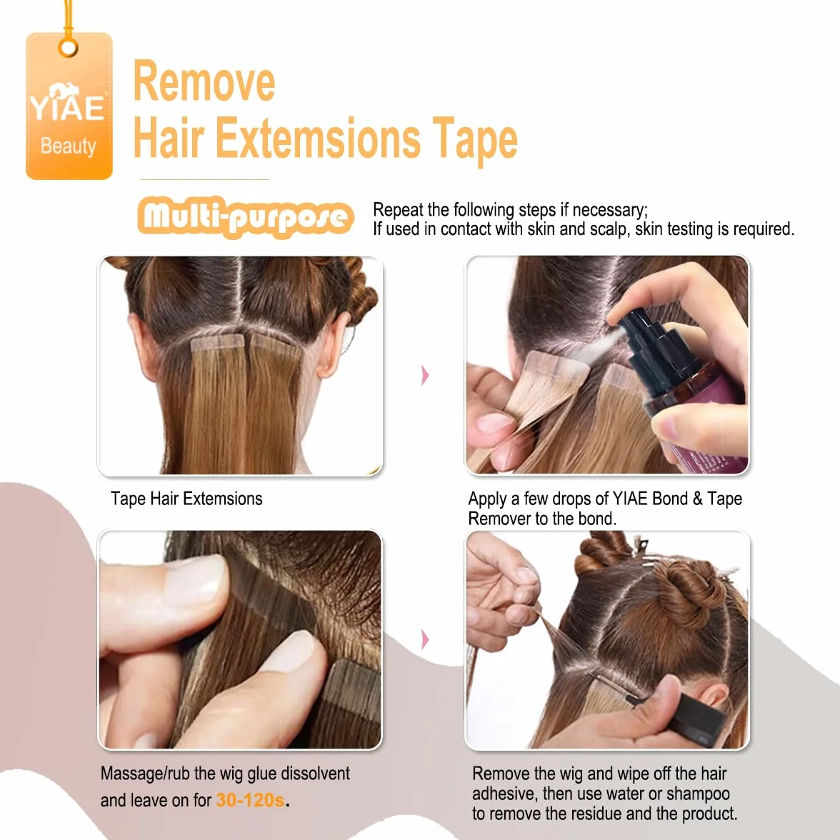 Removedor de Extensiones Adhesivas 150ml Wig Glue Tape Remover Suave con la Piel Limpiador Rápido para Pelucas Postizas de Encaje