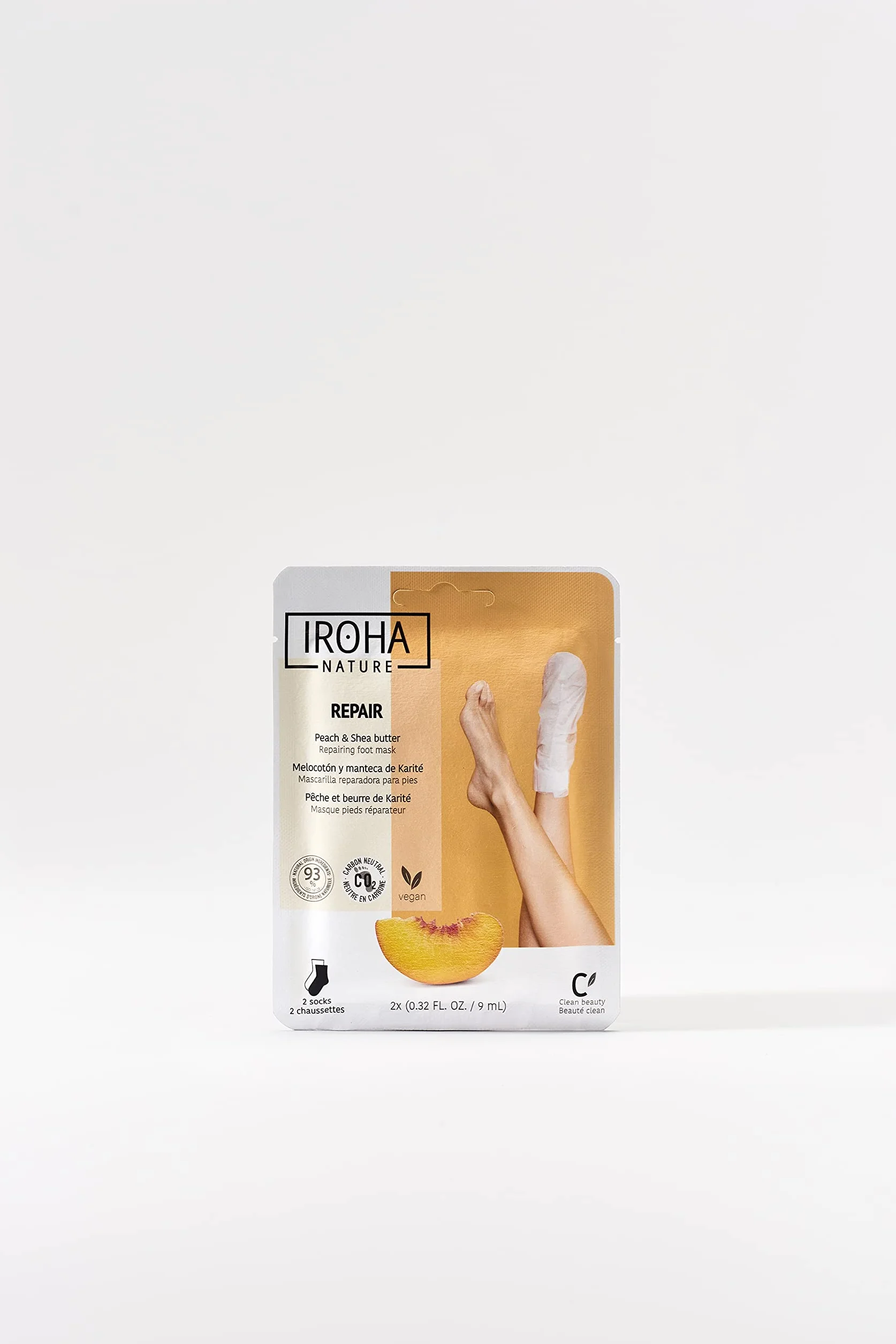 IROHA NATURE Calcetines Mascarilla Reparadores Melocotón Manteca Karité Hidratación Profunda Pies Secos Agrietados 100% Vegano