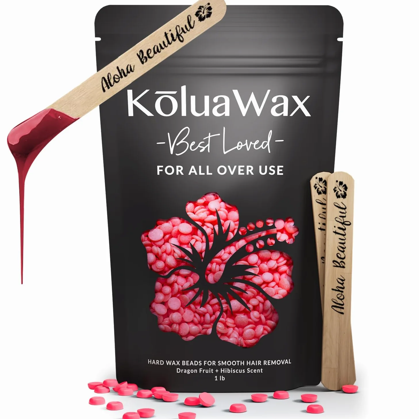 KoluaWax Perlas de cera para depilación: rostro, bikini y brasileño, piernas, axilas, espalda y pecho. Nuestras perlas de cera más populares y versátiles: rosa, pitahaya e hibisco