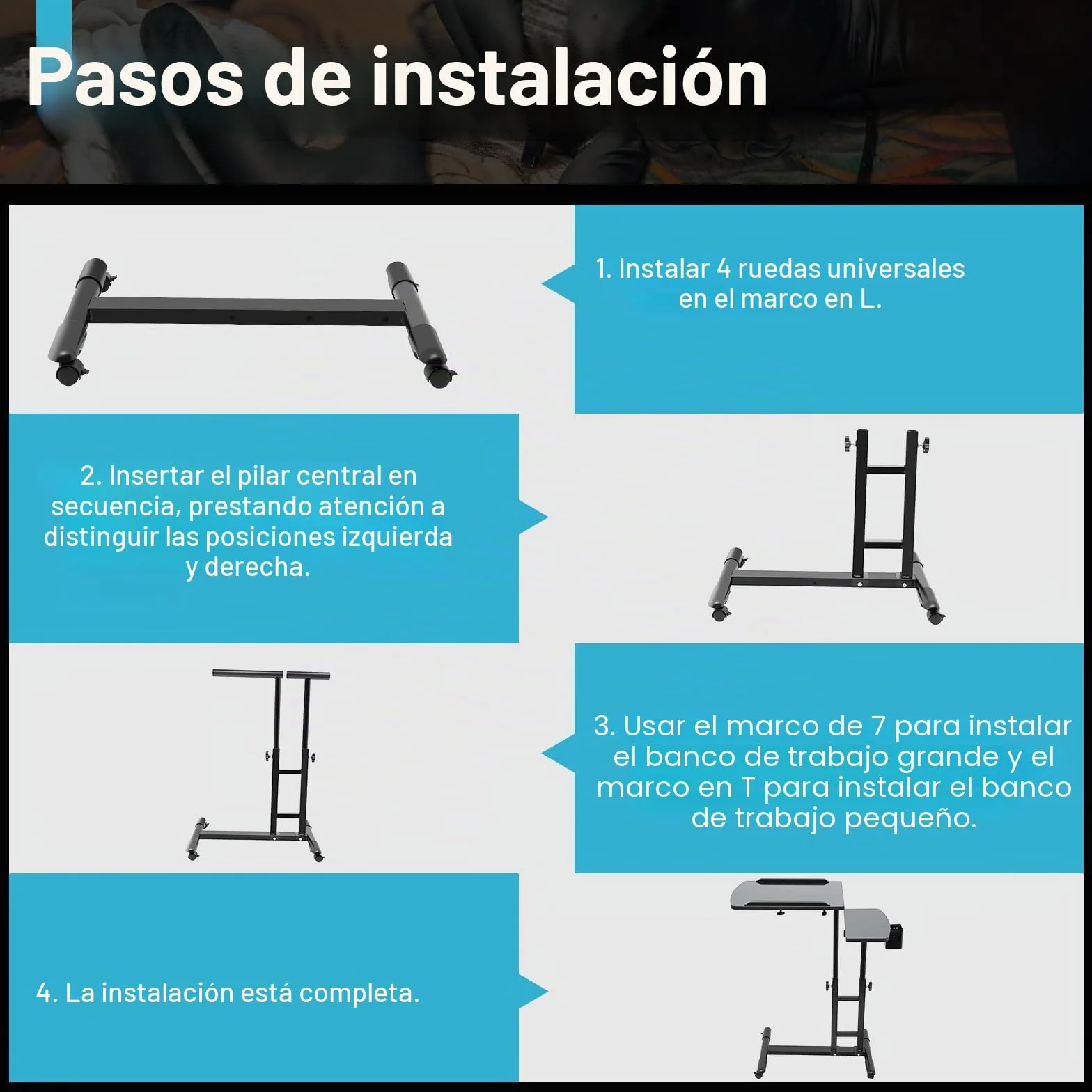 Carro de tatuaje reposabrazos extraíble portátil altura ajustable 57-90 cm 12,5 kg