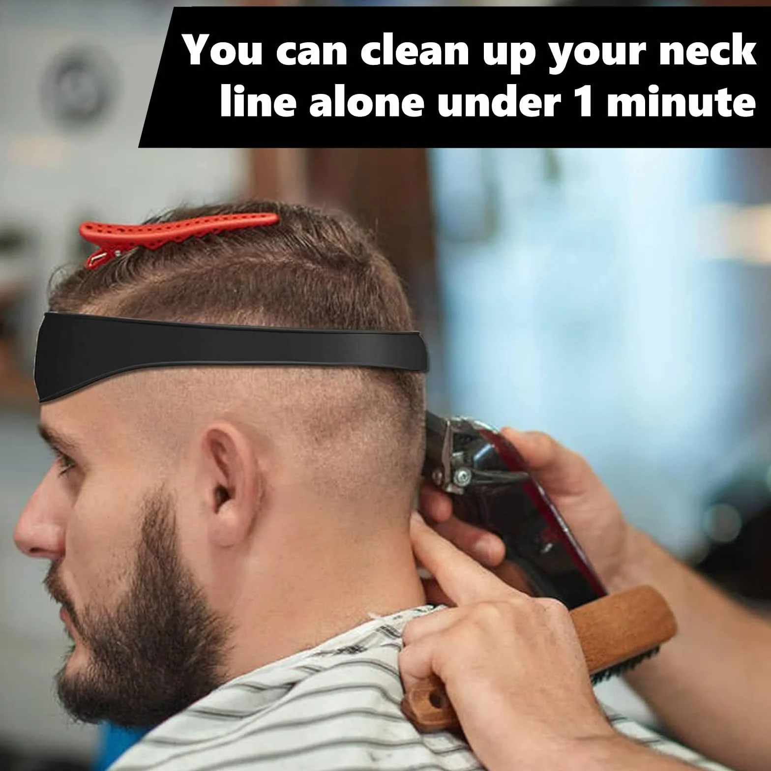 Banda de Corte de Pelo de Silicona Flexible, 2 Guías Curvadas de 63cm, Plantilla de Afeitado para Cuello, Herramienta de Autocorte en Casa, Negro y Azul