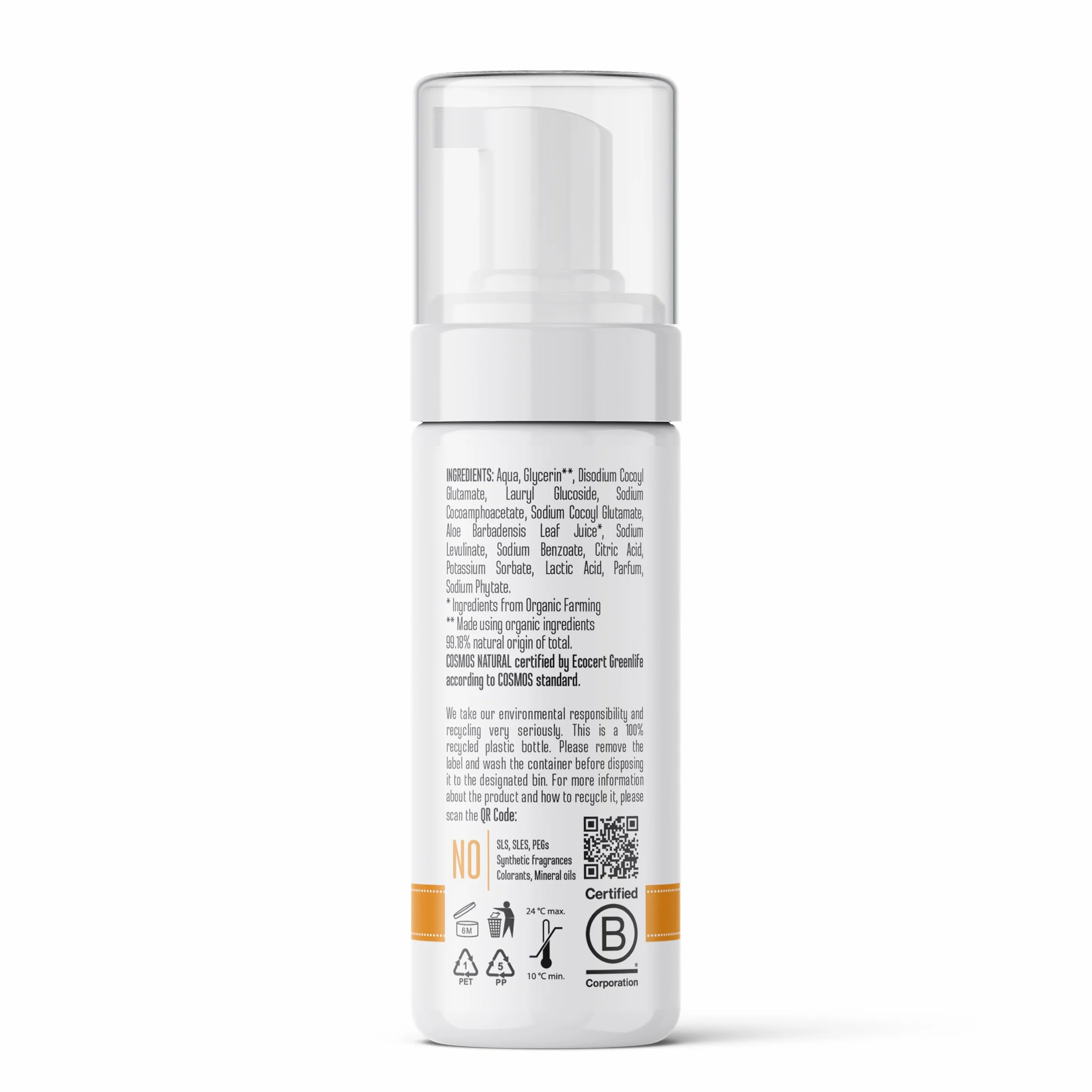 Espuma de Limpieza Bebé 99,18% Natural Aloe Vera Glicerina Orgánico Certificado 150 ml