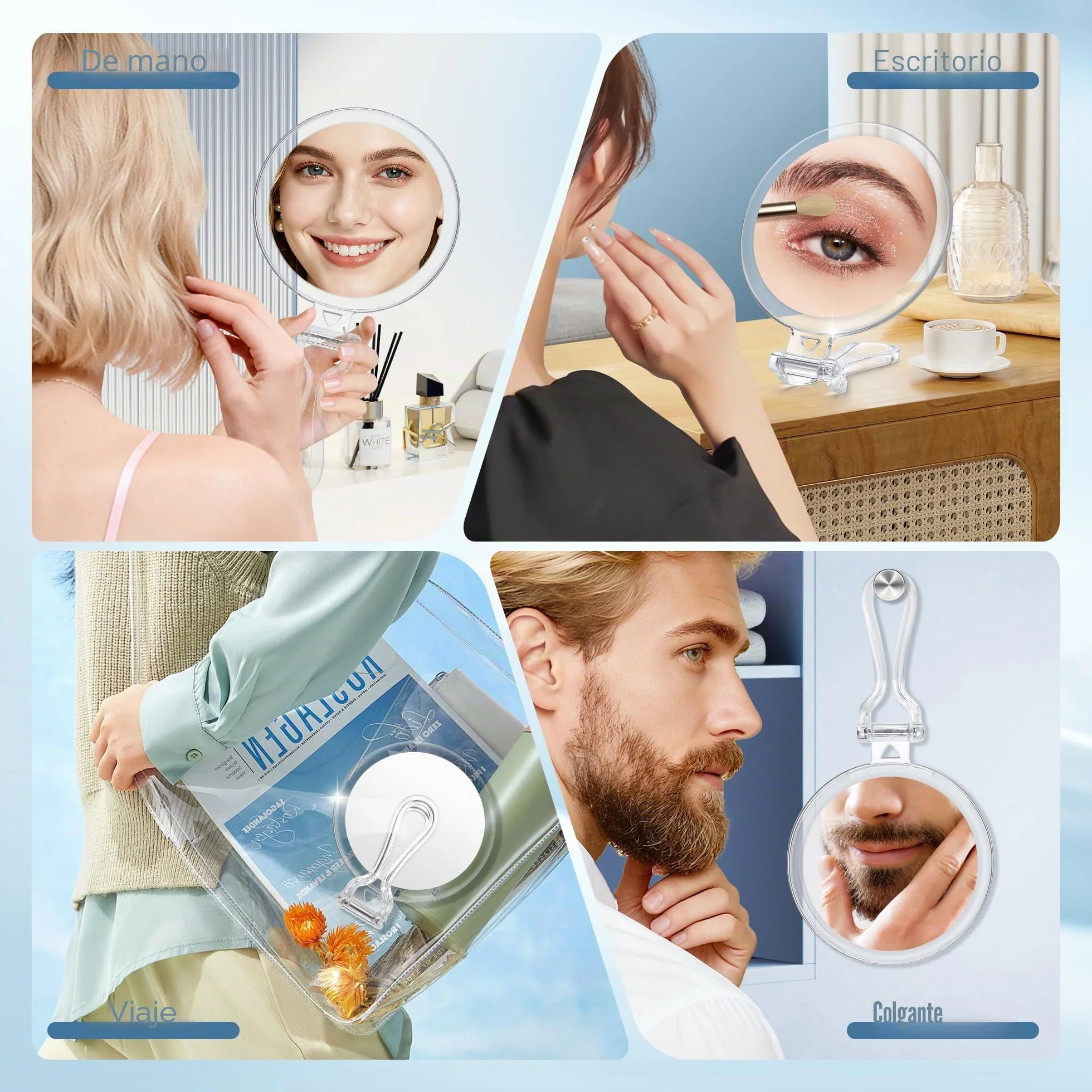 MIYADIVA Espejo de Maquillaje 30 Aumentos Doble Cara 1X/30X Espejo de Mano con Mango