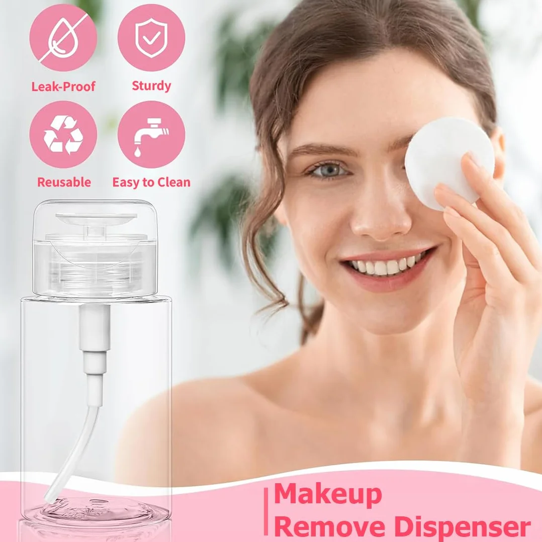 Botellas Dosificadoras 2x200ml +100pcs Almohadillas para Limpiar Uñas, Dispensador con Bomba para Líquidos Cosméticos