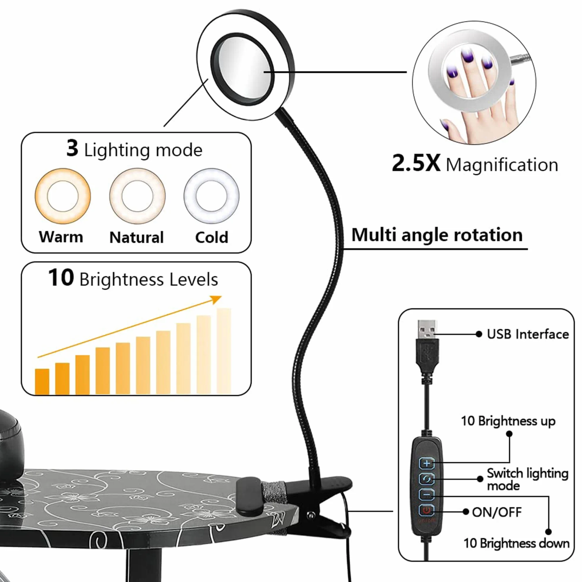 Leibau35 'l manicura plegable y transpirable manicura manicura estación de trabajo Salón Spa con Luz LED USB amplificada, aspiradora de ventilador, esponja, bolso