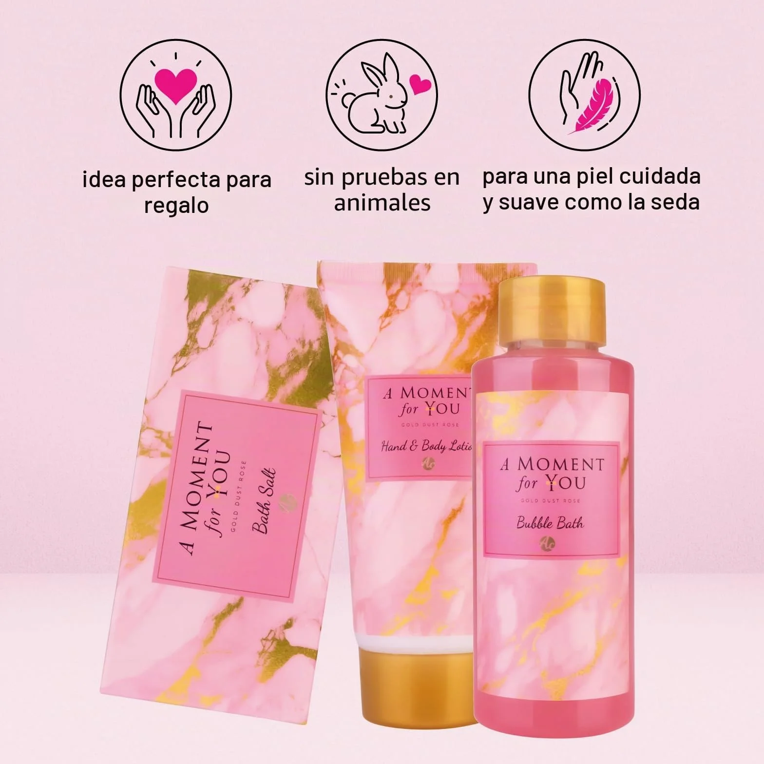 Accentra Set de regalo para mujer A Moment for you Set de belleza con baño de espuma loción corporal y sales de baño en armario de madera decorativo
