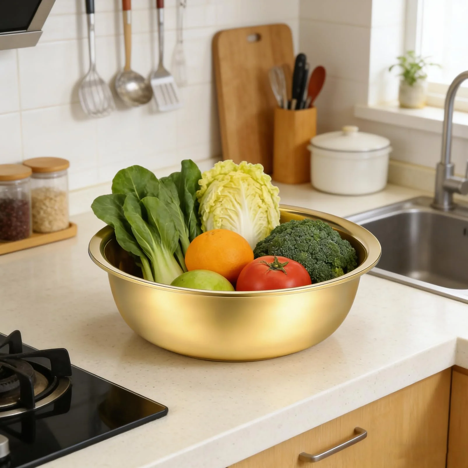 Tofficu Lavabo Multifuncional De Acero Inoxidable 38 Cm Grueso Resistente Para Verduras y Pies Uso Doméstico y Viajes Cuenco Sin Decoración De Alegría