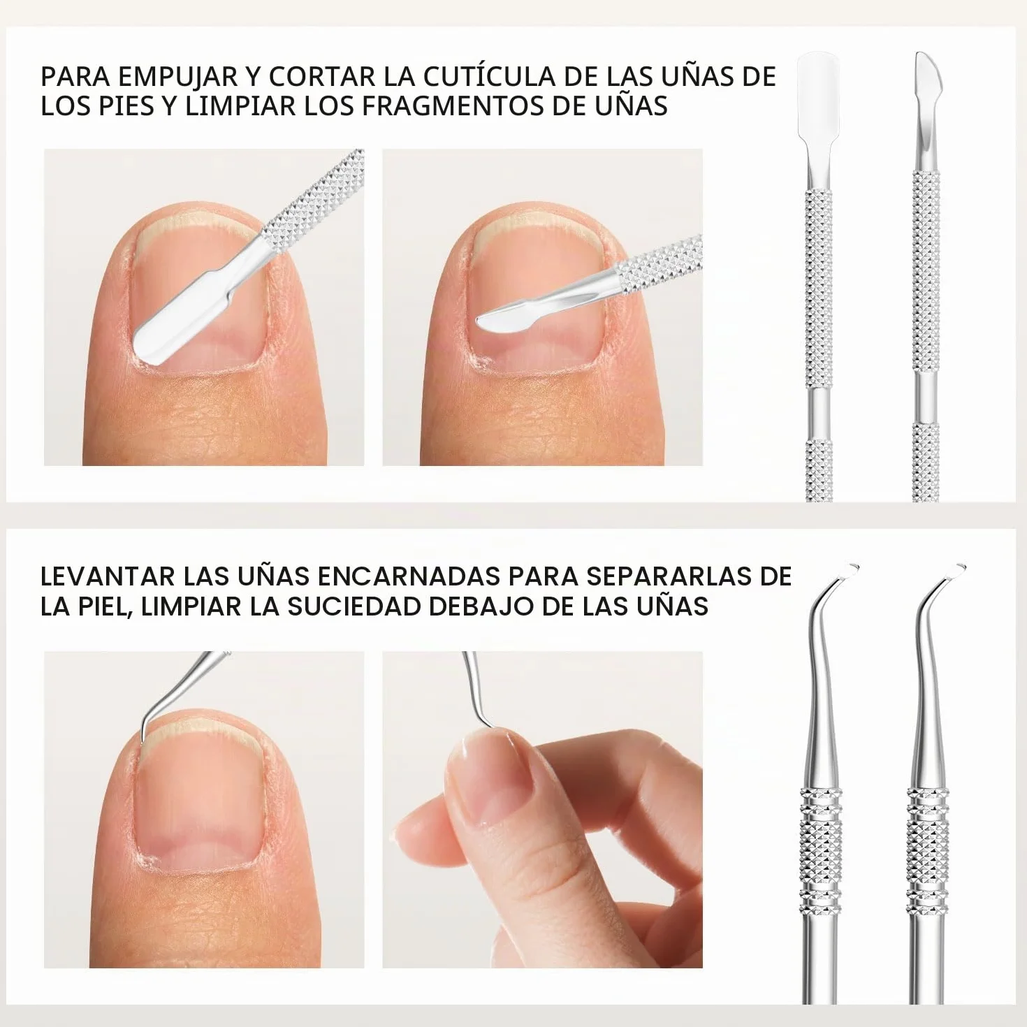 ZIZZON Juego de 7 limas y levantadores de uñas encarnadas de acero inoxidable