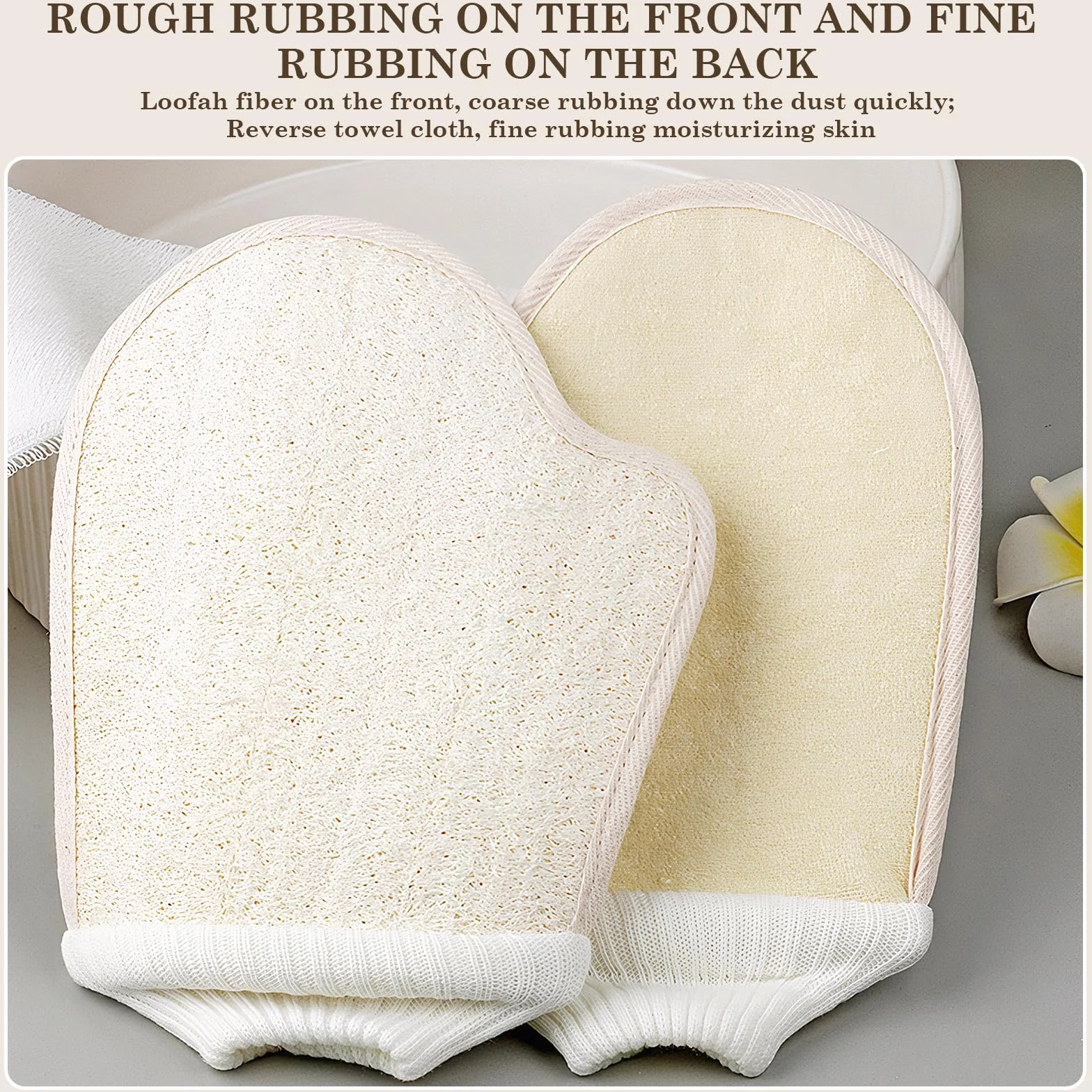 Guantes Exfoliantes de Luffa Natural para Ducha y Spa, Exfoliación Corporal y Facial