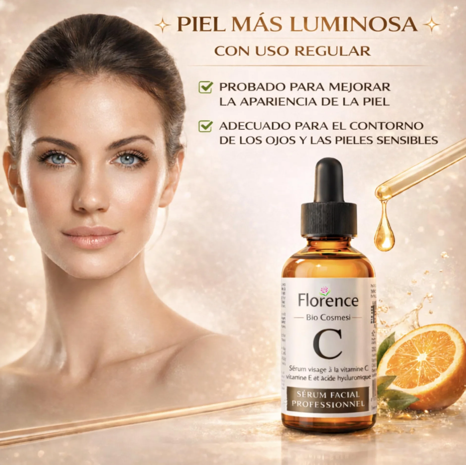 Suero Facial Orgánico Vitamina C y Ácido Hialurónico Puro Anti Edad Antiarrugas 60ml