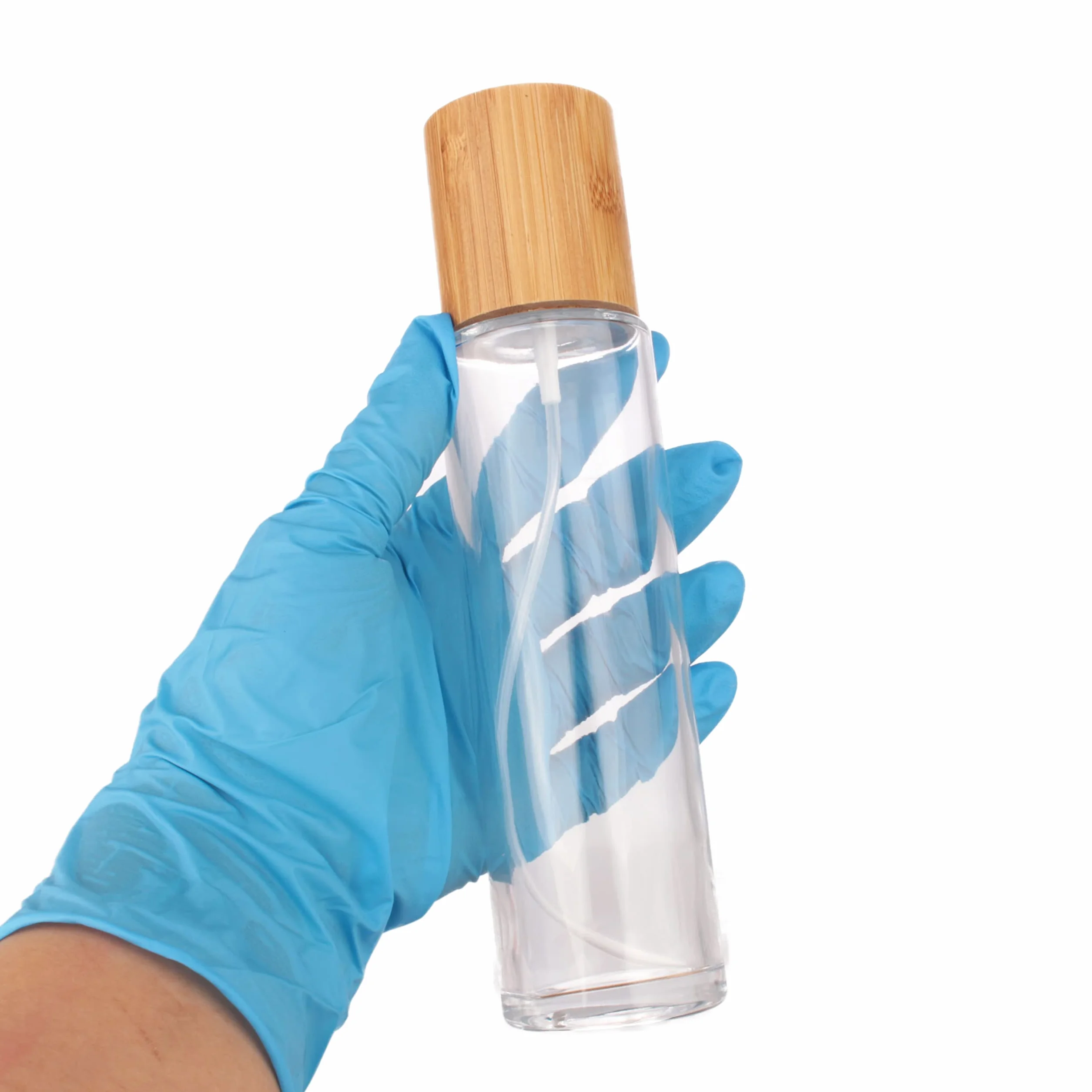 COSIDEA 4 botellas de vidrio transparente 150 ml con tapa de bambú y cabezal de niebla fina
