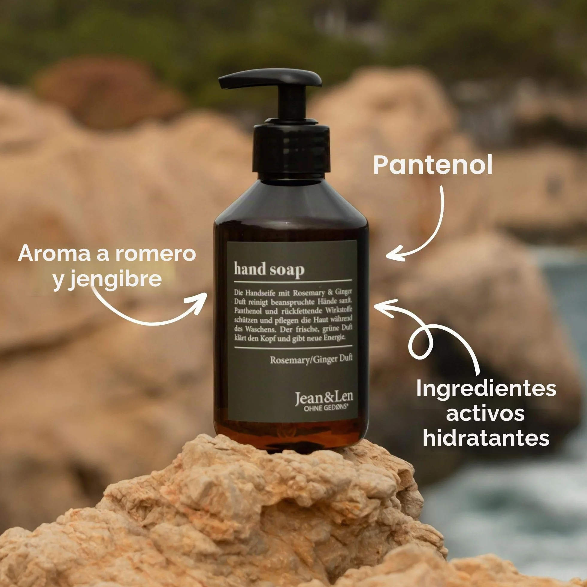 Jean & Len Jabón de manos Rosemary & Ginger 250 ml dosificador recargable