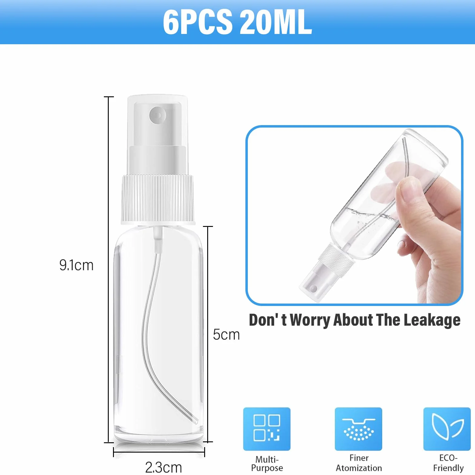 KU Botella Spray Pulverizador 6 x 20 ml Mini Rellenable Frasco Transparente para Agua Alcohol Perfume