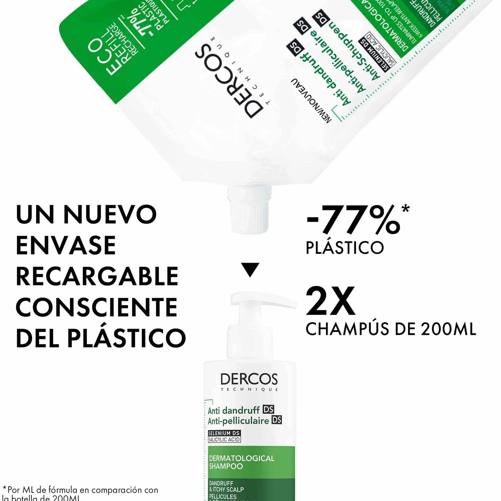 Vichy Dercos Technique Champú Anticaspa 390 ml Cabellos Grasos Doble Eficacia