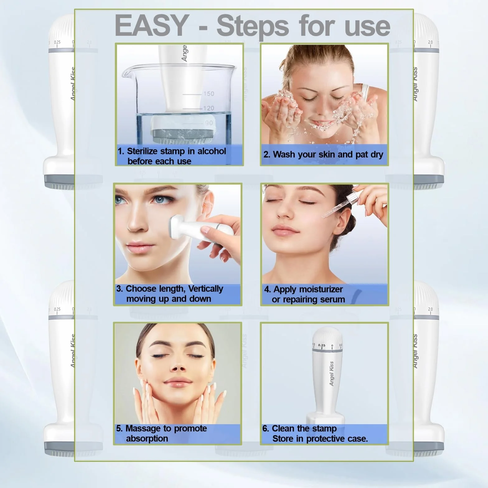 Angel Kiss Sello de Microagujas Derma Roller Stamp Profesional 120 Agujas Titanio Ajustable 0-2.0 mm