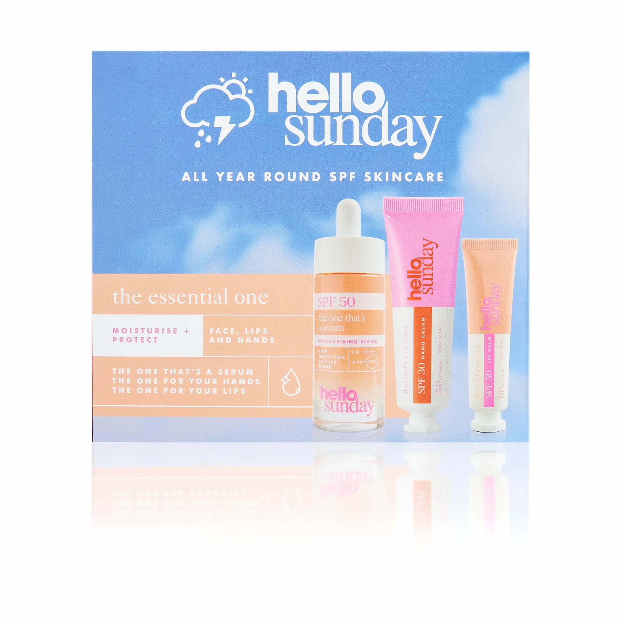 KIT de protección solar- serum facial iluminador FPS 50, crema de manos FPS 30 y bálsamo labial FPS 50