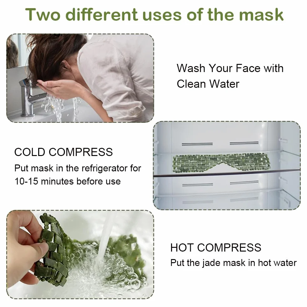 Máscara Jade para Ojos, Piedra Facial Verde Natural, Fría o Caliente, Aliviar Migraña (verde oscuro)