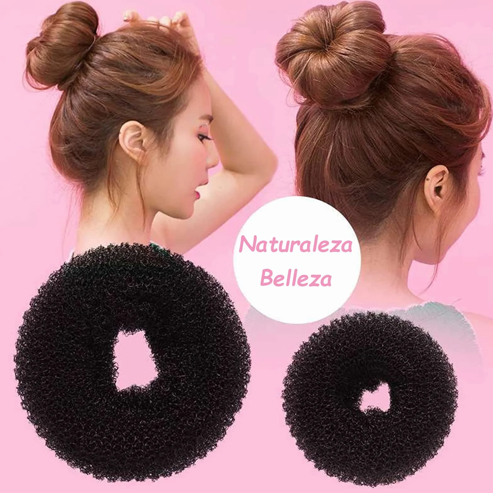 VEGCOO Donut de Pelo Moño Accesorios de Peinado Kit con 10 Gomas Negras y 15 Horquillas (marrón)