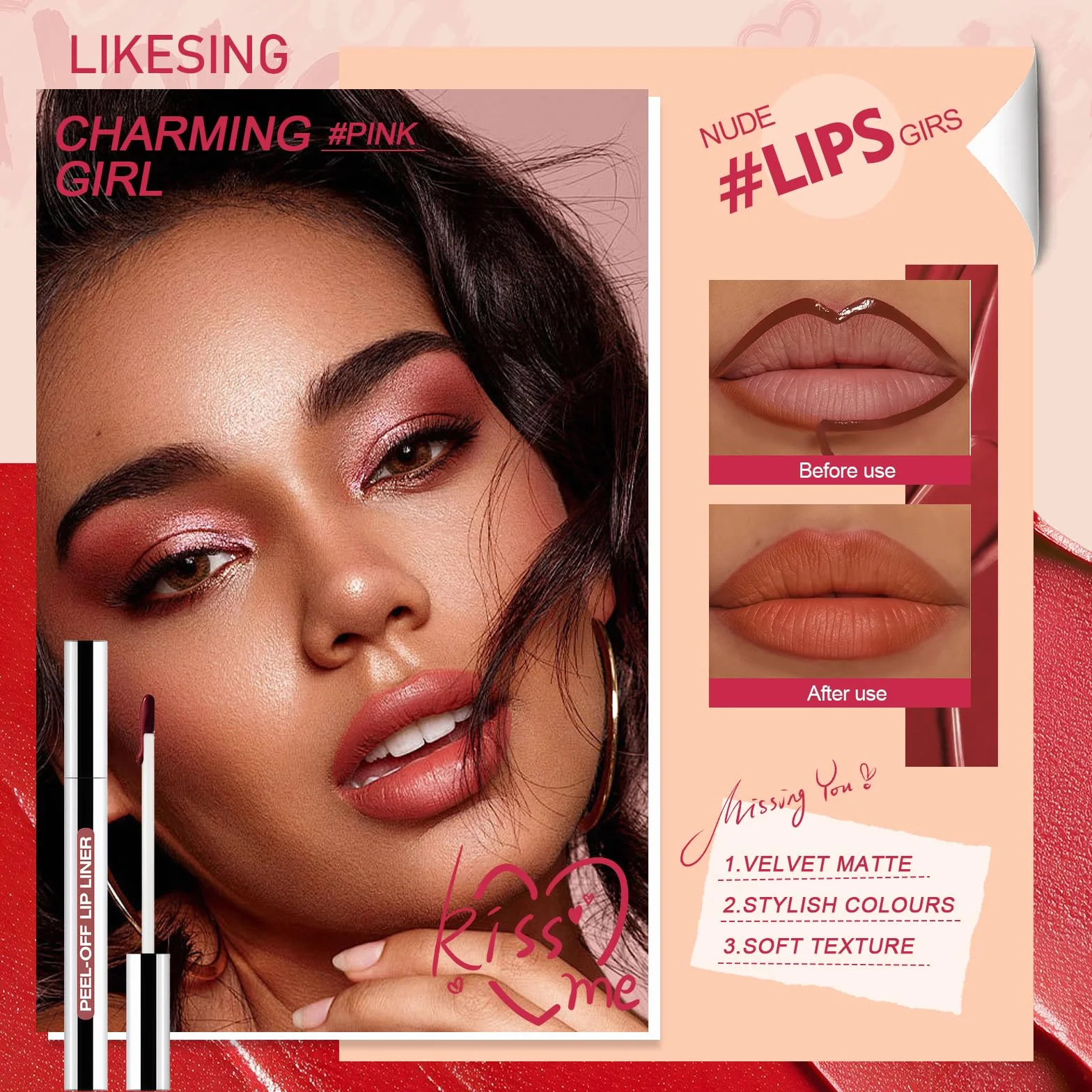 Tinte Labial Peel Off 3x3.5 Ml Delineador De Labios Lip Stain Mate Impermeable Larga Duración No Transferible