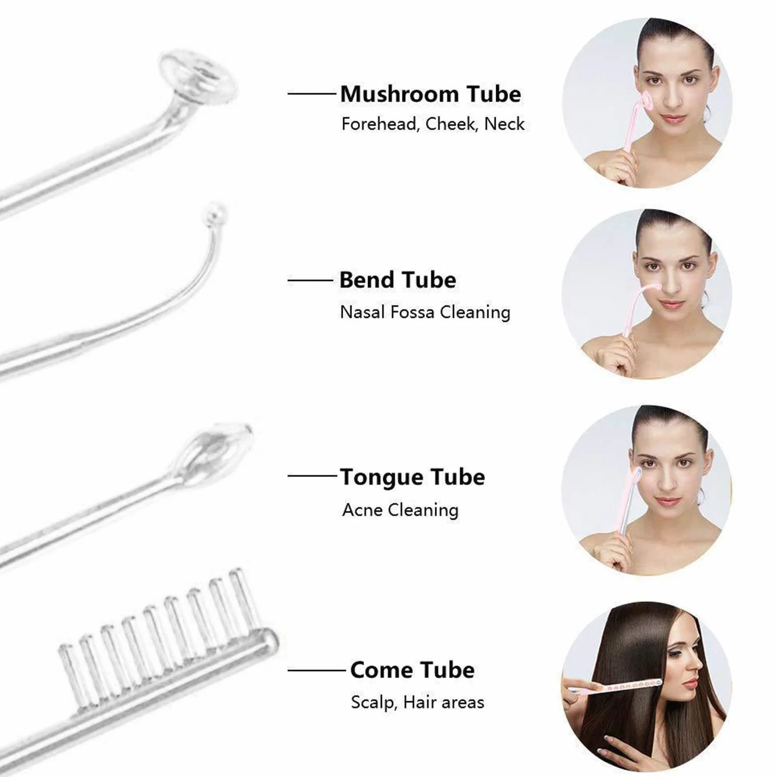 Fyearfly Máquina facial portátil de alta frecuencia con 4 tubos de peine, eliminador de ácaros, tratamiento del acné, cuidado facial, negro, metal, cristal
