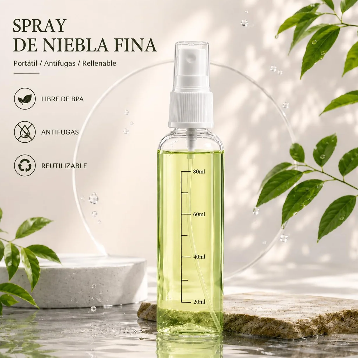 Bote spray pulverizador transparente 5PCS 100ML botellas PET atomizador perfume viaje vacío niebla fina recargable