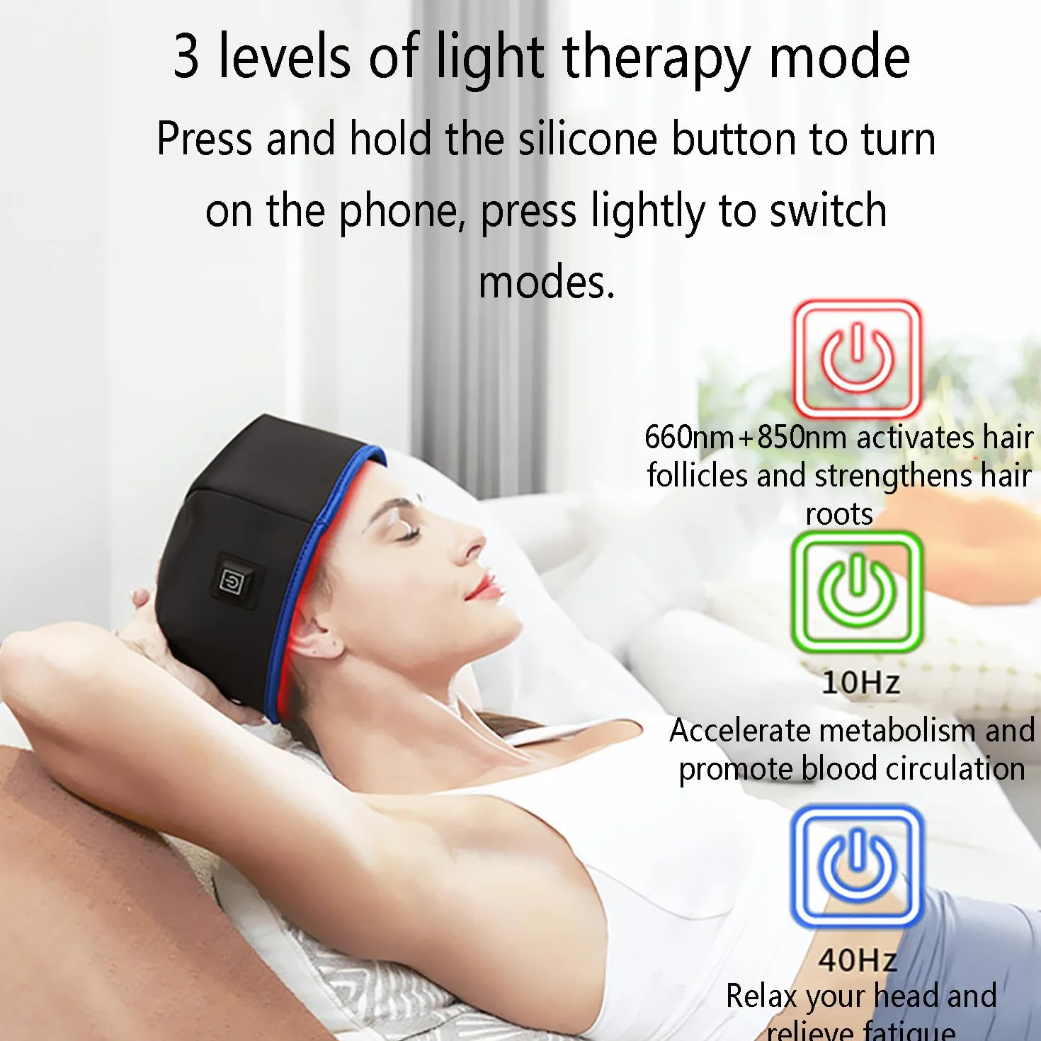 Gorro De Terapia Con Luz Roja LED, Gorro De Terapia Con Luz Infrarroja Para Prevención De La Caída Del Cabello, Modo De Terapia De Luz De 3 Engranajes, Diámetro De La Tapa 21,5 Cm/8,46 Pulgadas