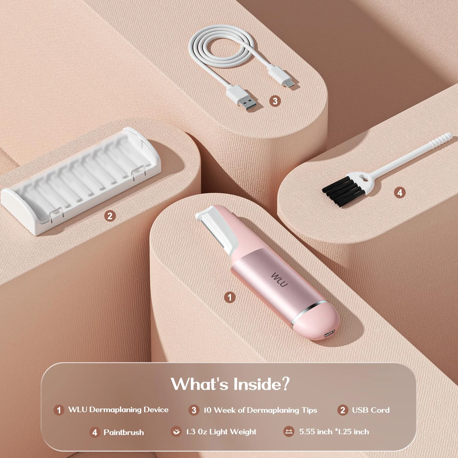 WLU Dermaplane - Maquinilla de afeitar para mujer con 10 cuchillas reemplazables, herramienta de dermaplaning para eliminar el vello facial y la pelusa de melocotón, herramienta de dermaplaning sónico