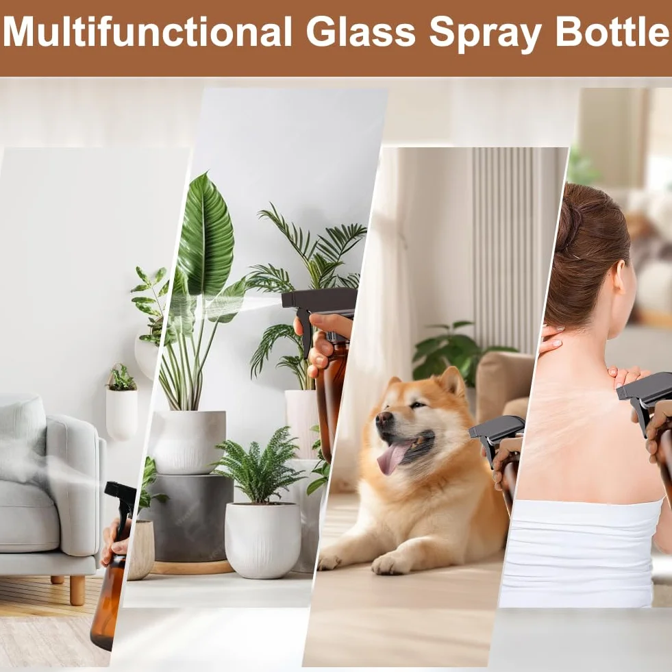 HOTUT Botella de spray de vidrio ámbar 500 ml 4 piezas kit anti-UV a prueba de fugas