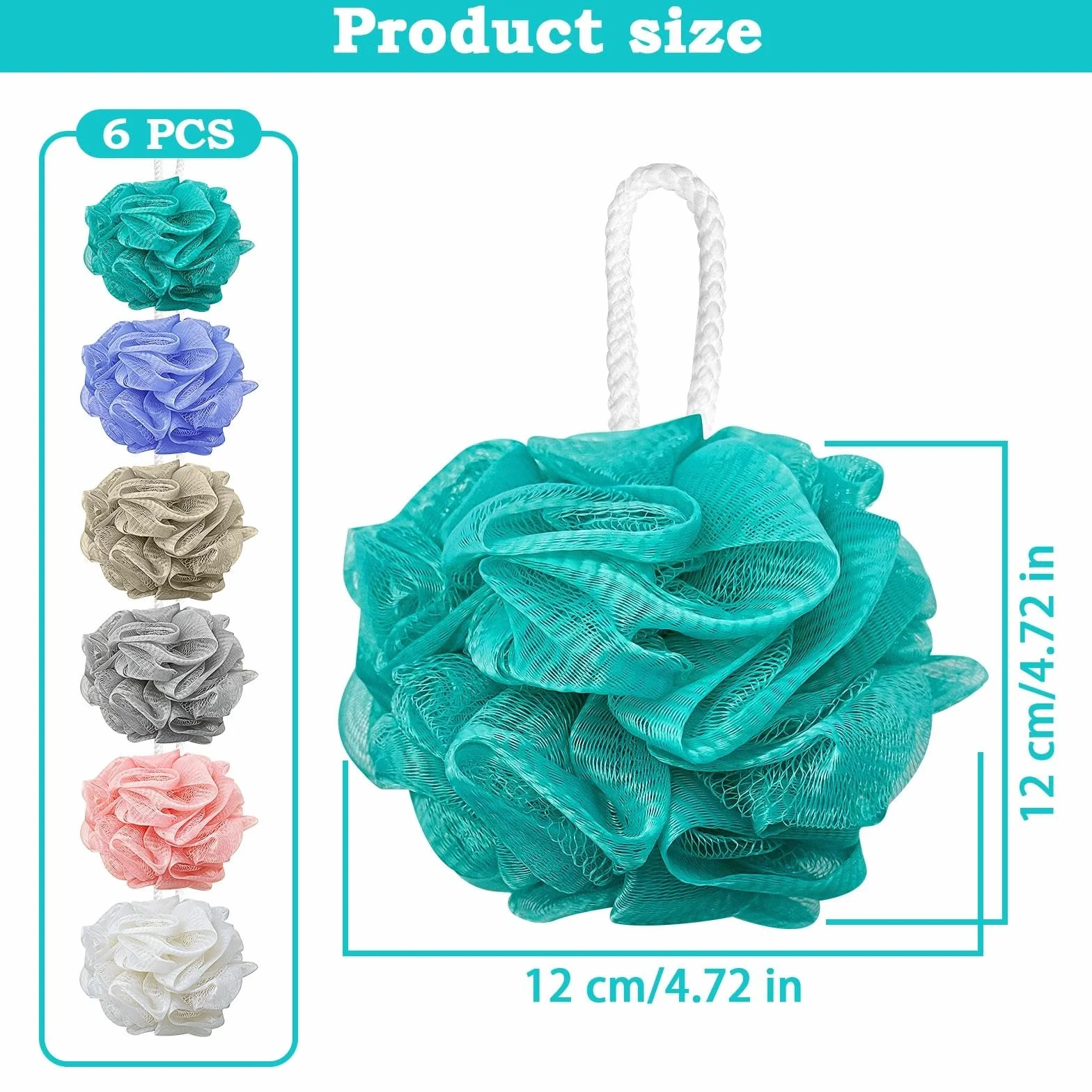 Esponja Baño 6 Piezas 40g, Shower Loofah con Correa de Muñeca, Exfoliante de Malla