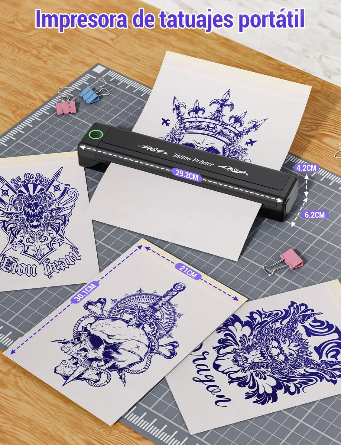 YOHOOLYO Termocopiadora Tattoo Bluetooth Impresora Termica Tattoo Portatil 203 DPI Compatible con Smartphones Tabletas Incluye 10 Hojas de Transferencia para Tatuadores Principiantes