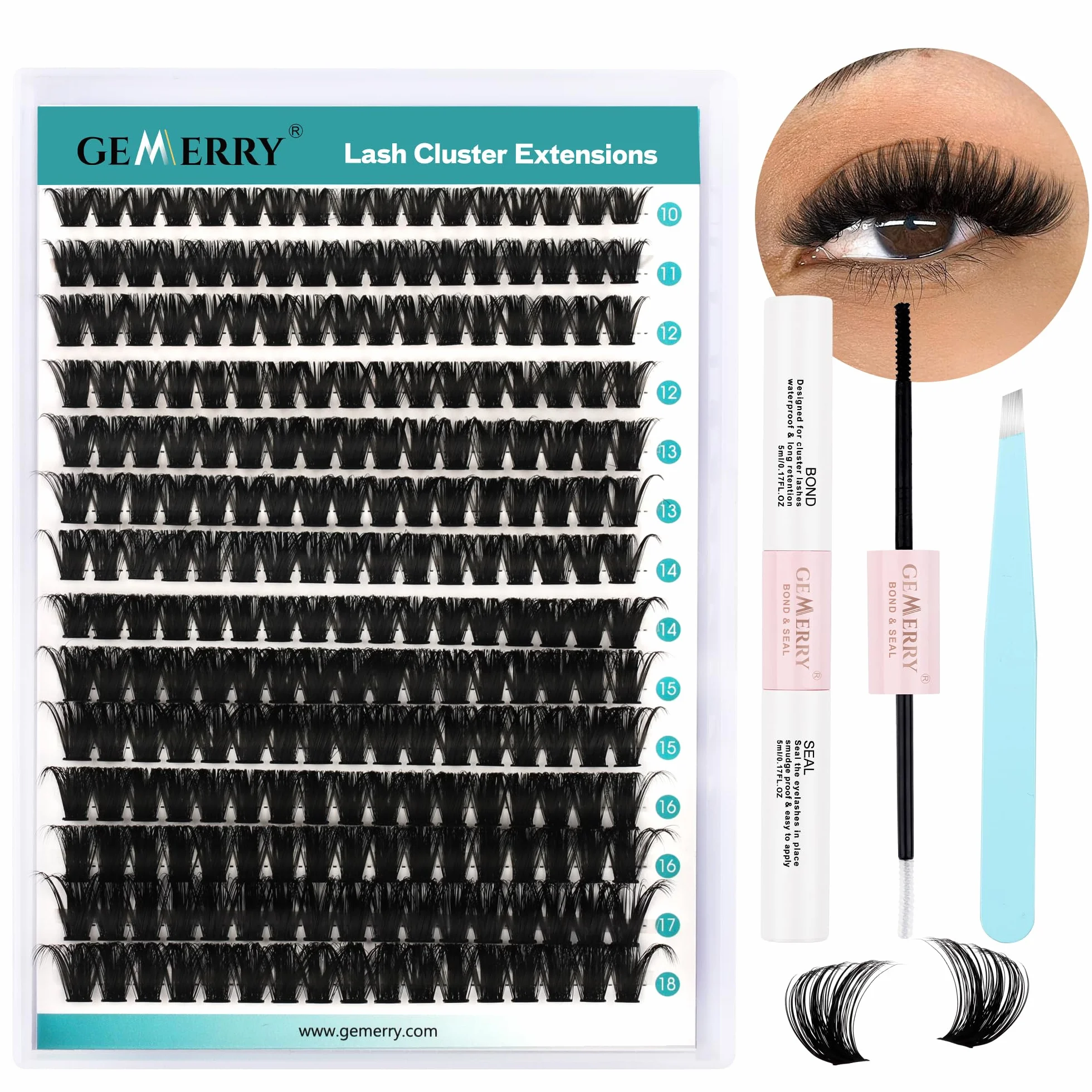GEMERRY Kit Extension Pestañas Individuales DIY 80D 10-18mm Pelo a Pelo Pegamento Pinzas