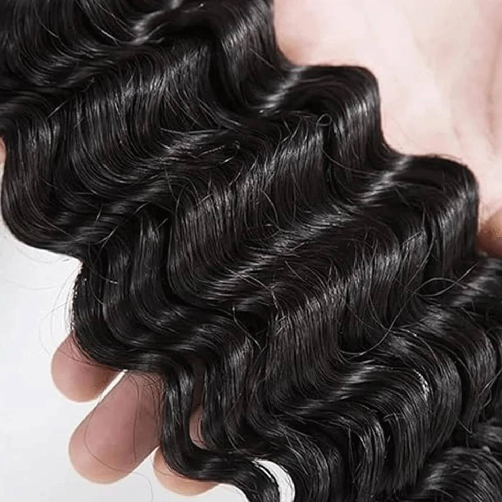 Peluca de onda profunda para mujer, paquetes de cabello humano humano sin procesar brasileño, extensiones de cabello humano virgen 1B natural negro paquete con una cobertura mínima para