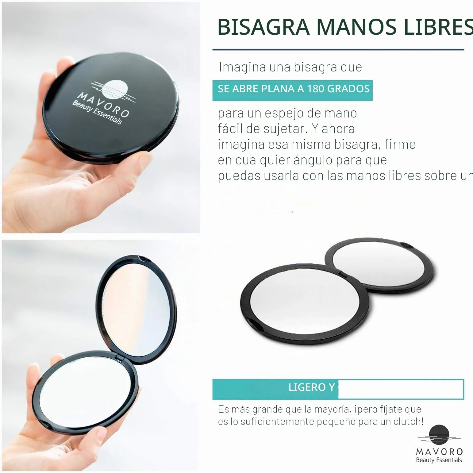 Espejo Compacto con Aumento 1X/10X Doble Cara para Maquillaje de Bolsillo Pequeño (Negro)