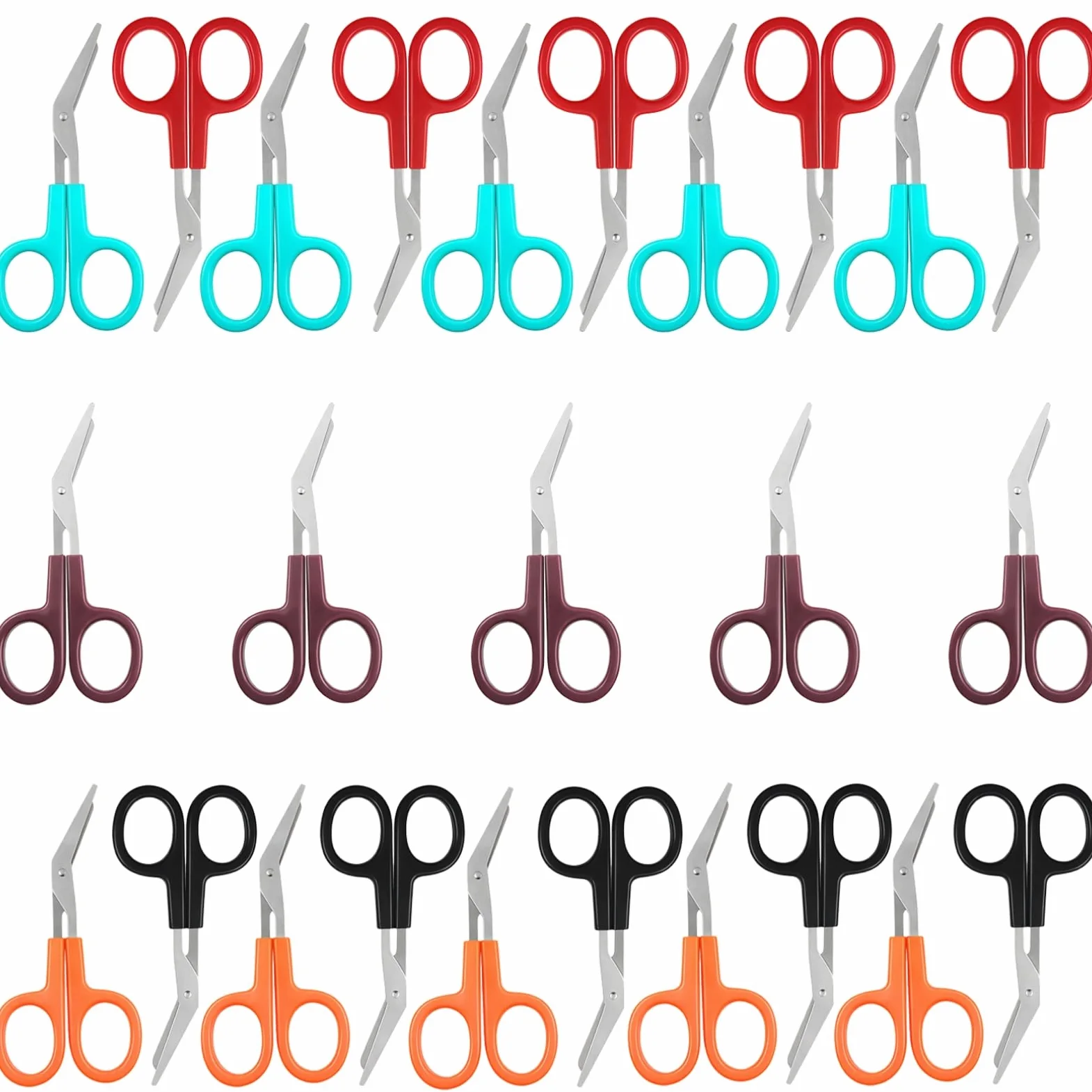 25 tijeras de vendaje con diseño de punta doblada, juego de mini tijeras médicas, cuchillas de acero inoxidable con asas de plástico, codificadas por colores para la gestión, tamaño compacto de 12 cm