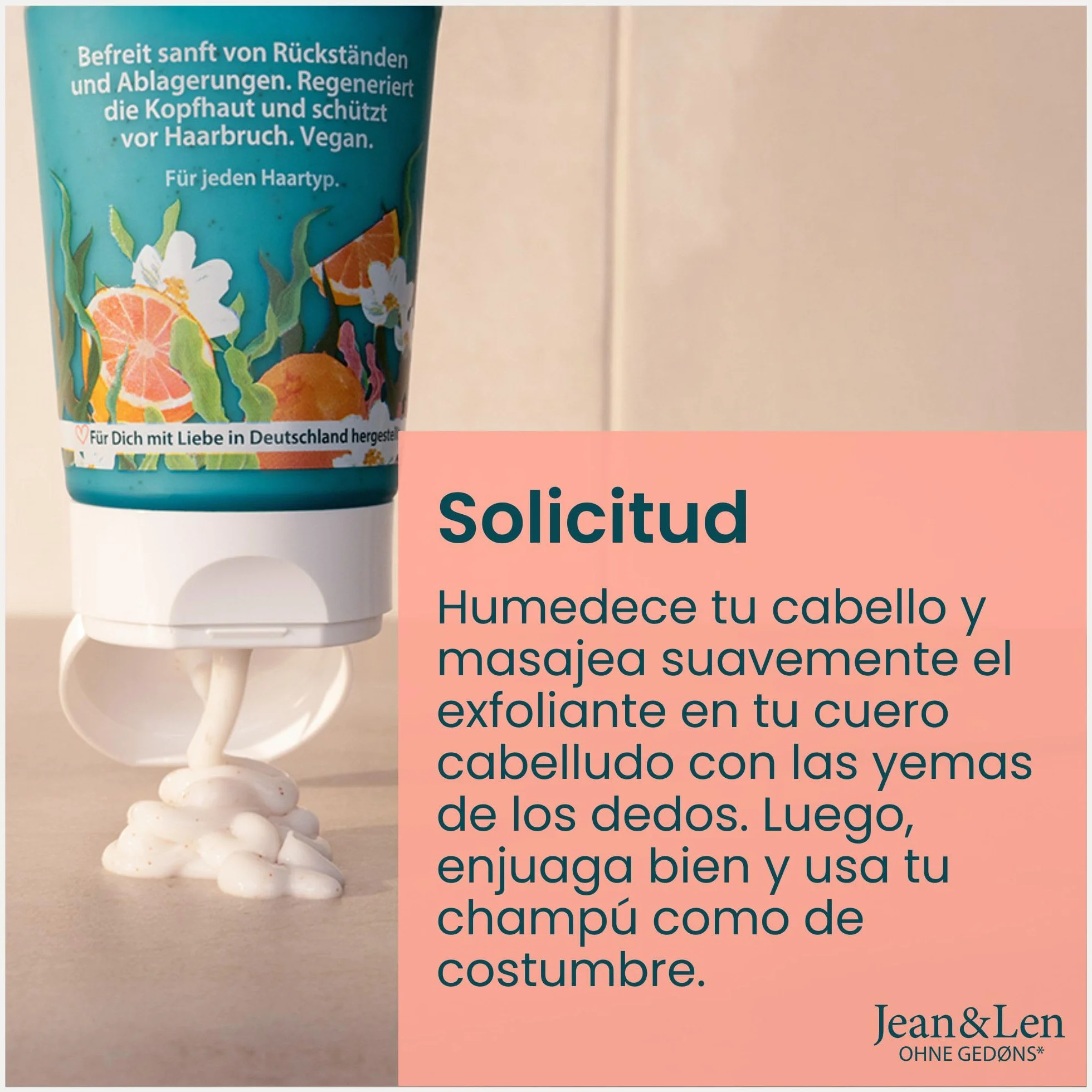 Jean & Len Exfoliante capilar Pomelo rosa y espirulina con vinagre de manzana y niacinamida, Scalp Scrub suave, 200 ml
