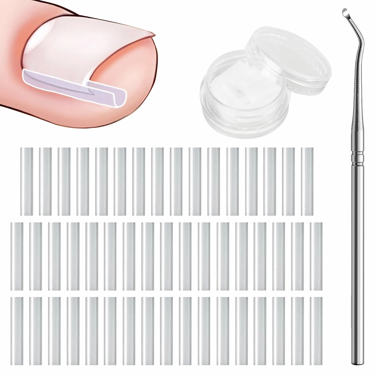 Juego de Corrector de Uñas Encarnadas 50 PCS Tiras Enderezadoras sin Dolor con Elevador de Uñas del Pie