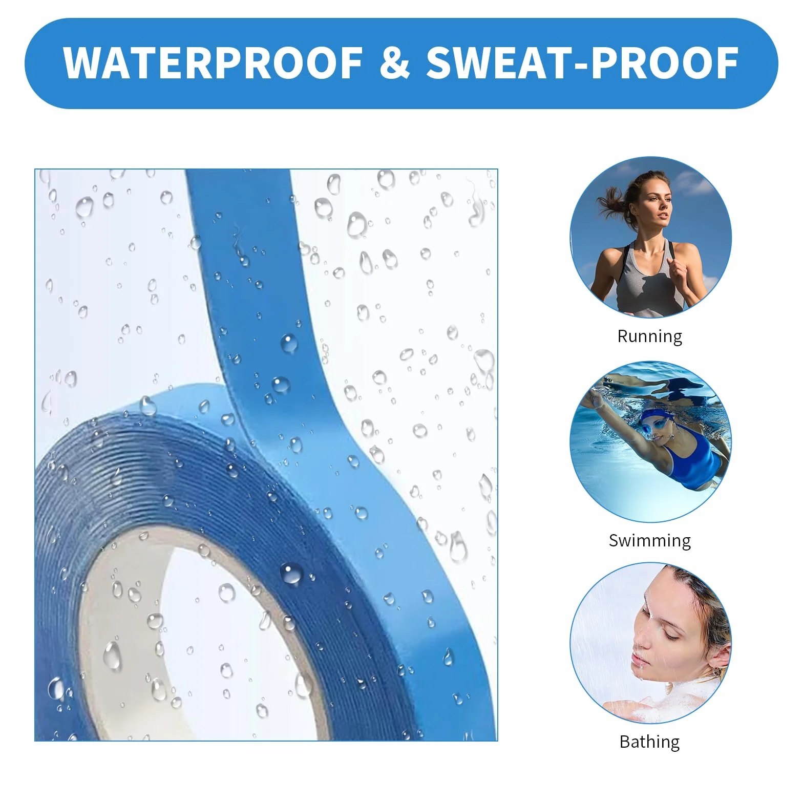 Cinta adhesiva de doble cara para pelucas, resistente al agua, 0,8 cm x 3 yardas (3 rollos)