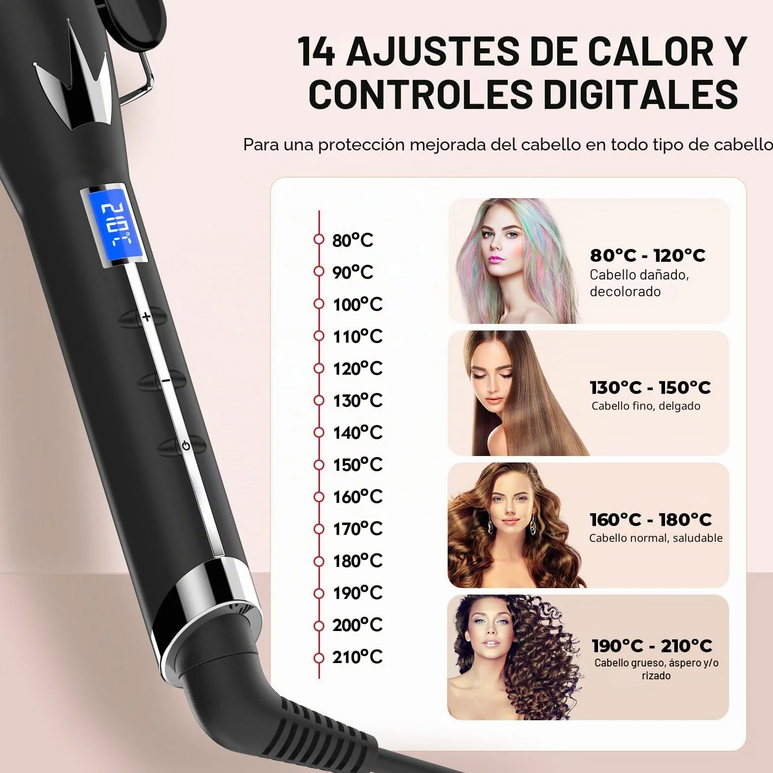Rizador de pelo 32MM, AIMERVO ONDAS SUELTAS Plancha waves, Placas de cerámica y turmalina, Pantalla digital LCD 14 niveles de temperatura entre 80–210 °C, Desconexión Curler automática tras 60 minutos