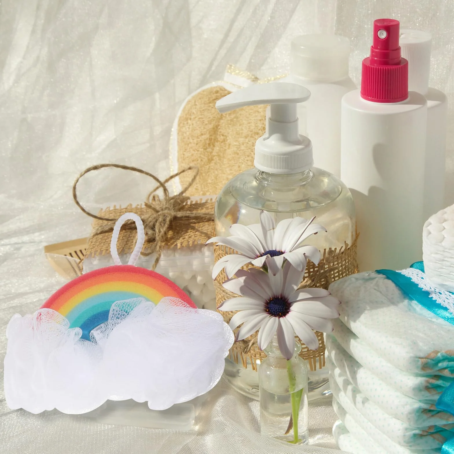 SHERCHPRY Esponja de Baño Infantil Arcoíris 2 Unidades Esponja Exfoliante para Piel Delicada Duradero Adecuado para Ducha y Cuidado Diario