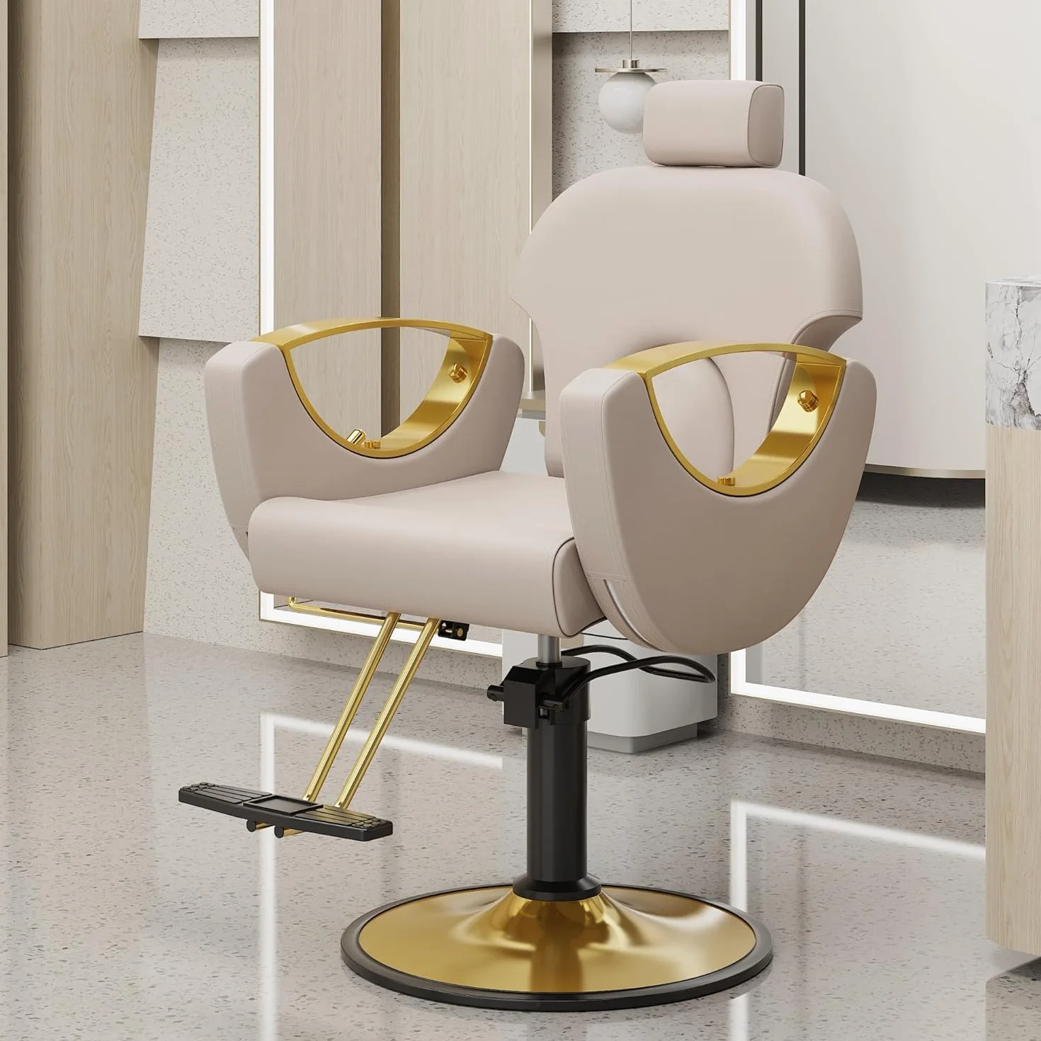 Silla de peluquería profesional giratoria 360° altura regulable reposacabezas ajustable reposapiés carga 150 kg